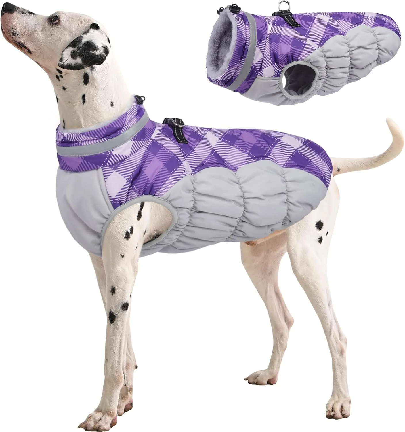 Dependable FUAMEY Dog Coat for Large Dogs Waterproof Dog Winter Jacket with Harness Built in Puppy Cold Weather Coats Reflective Pet Vest with Zipper Warm Fleece Dogs Snowsuit Windproof Purple Plaid L Functional