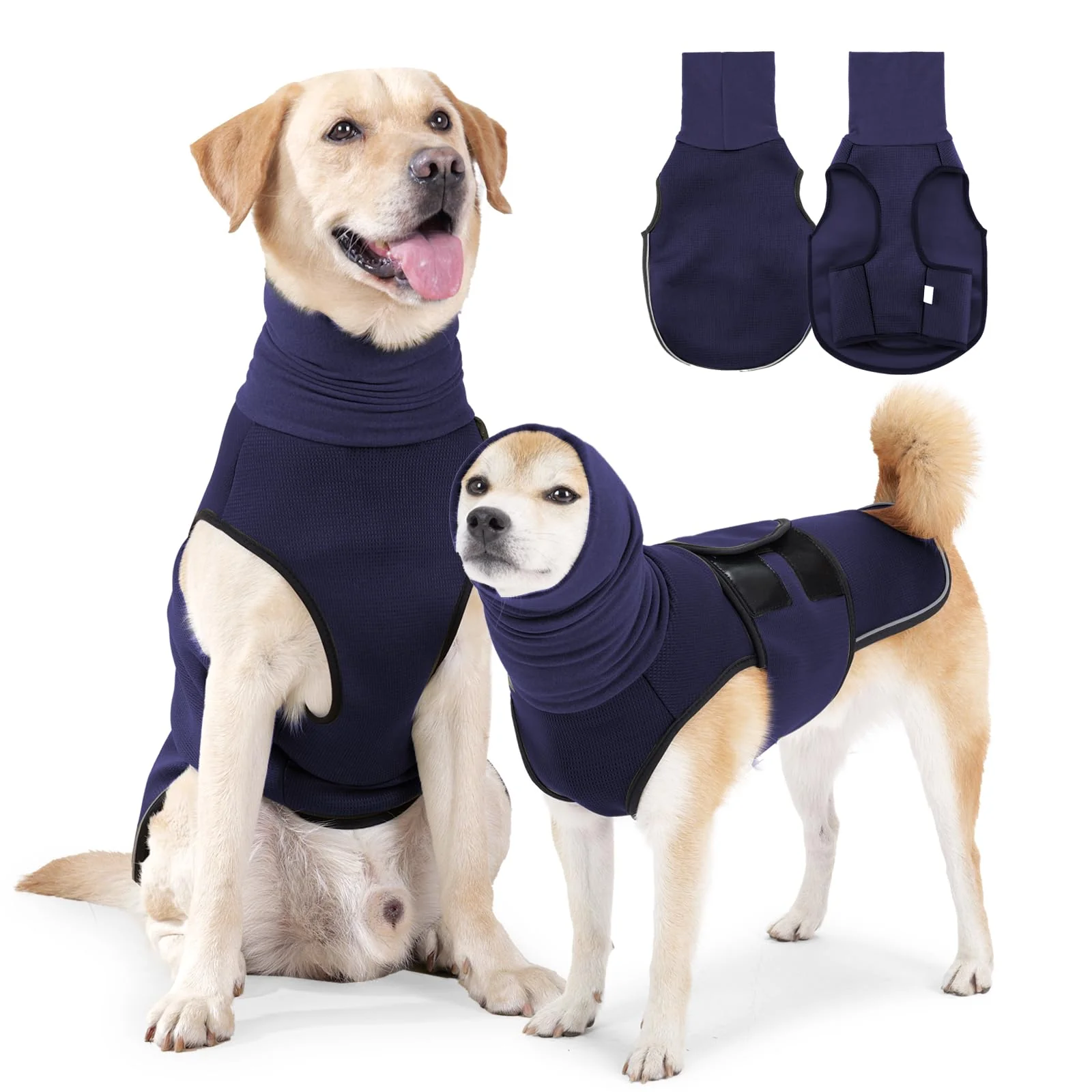 Minimalist JOHNBOLIN Dog Anxiety Jacket – Calming Breathable Vest with Turtleneck Navy Large Original