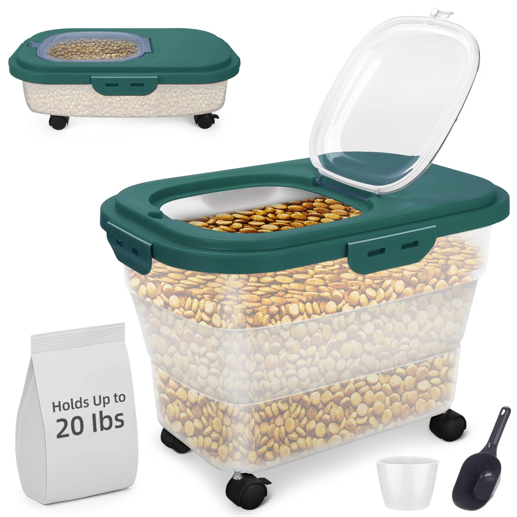 Fine Crafted YECERCAN Airtight Dog Food Storage Container – Collapsible 17-25 lb Castors Green User-Friendly