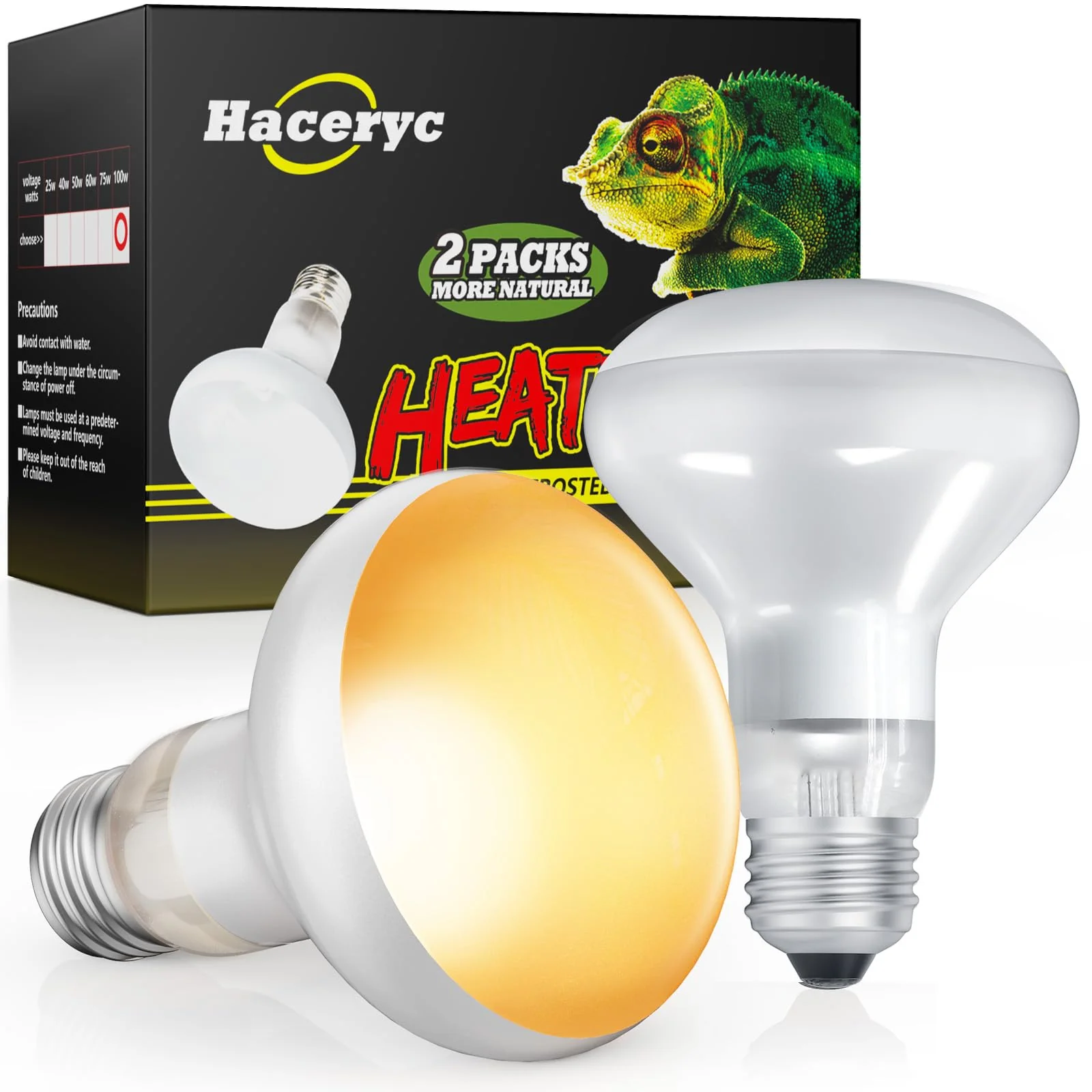Premium Material Haceryc Reptile Heat Lamp 2 Pack 100W – Simulated Sunlight UVA for Reptiles Reliable
