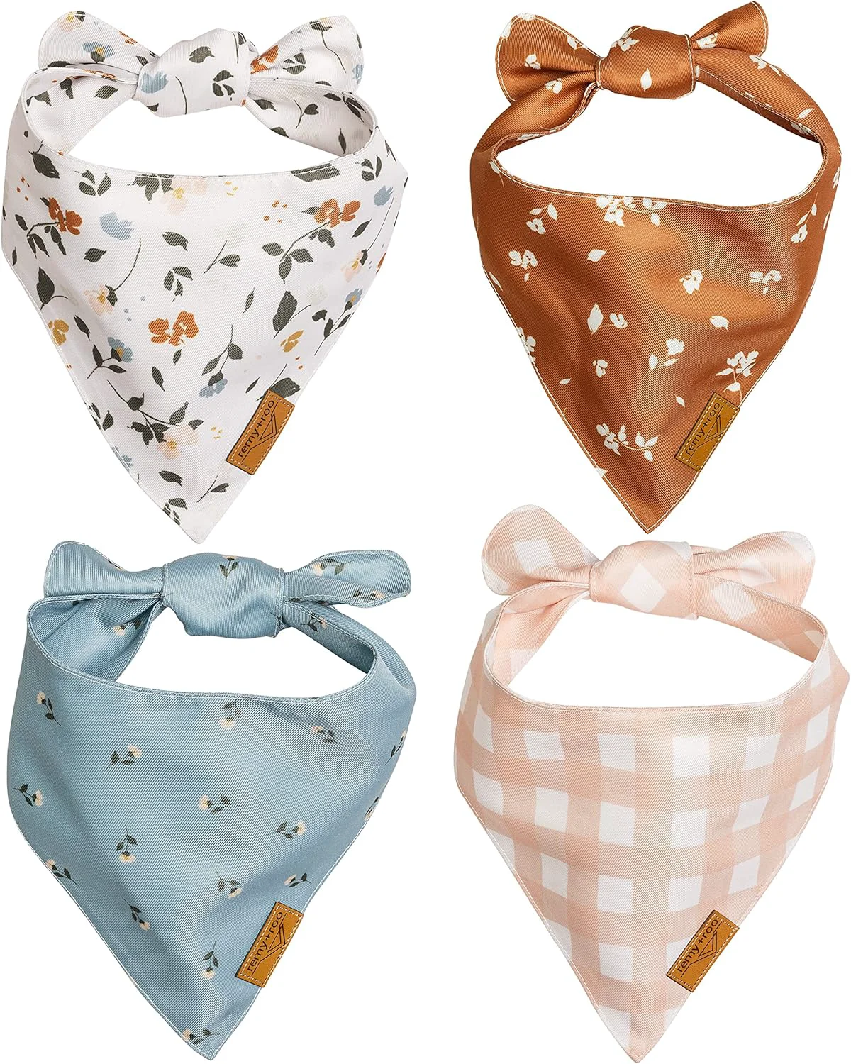 Consistent Remy Roo Small Spring Dog Bandanas - 4 Pack Emily Set Premium Durable Adjustable Polyester Fabric Dog Scarfs Patented Shape Girl Dog Bandana Trendy Patterns Floral Dog Bandana Smooth