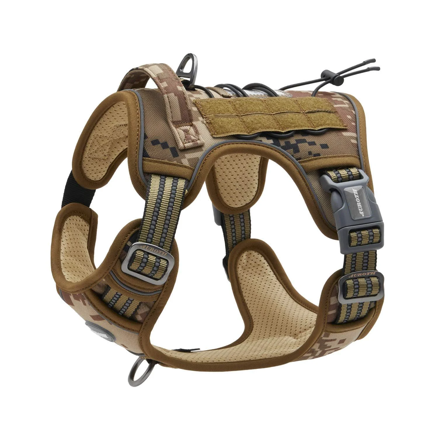 Proven AUROTH Tactical Dog Harness for Small Medium Dogs — No-Pull Adjustable Desert Camo Professional