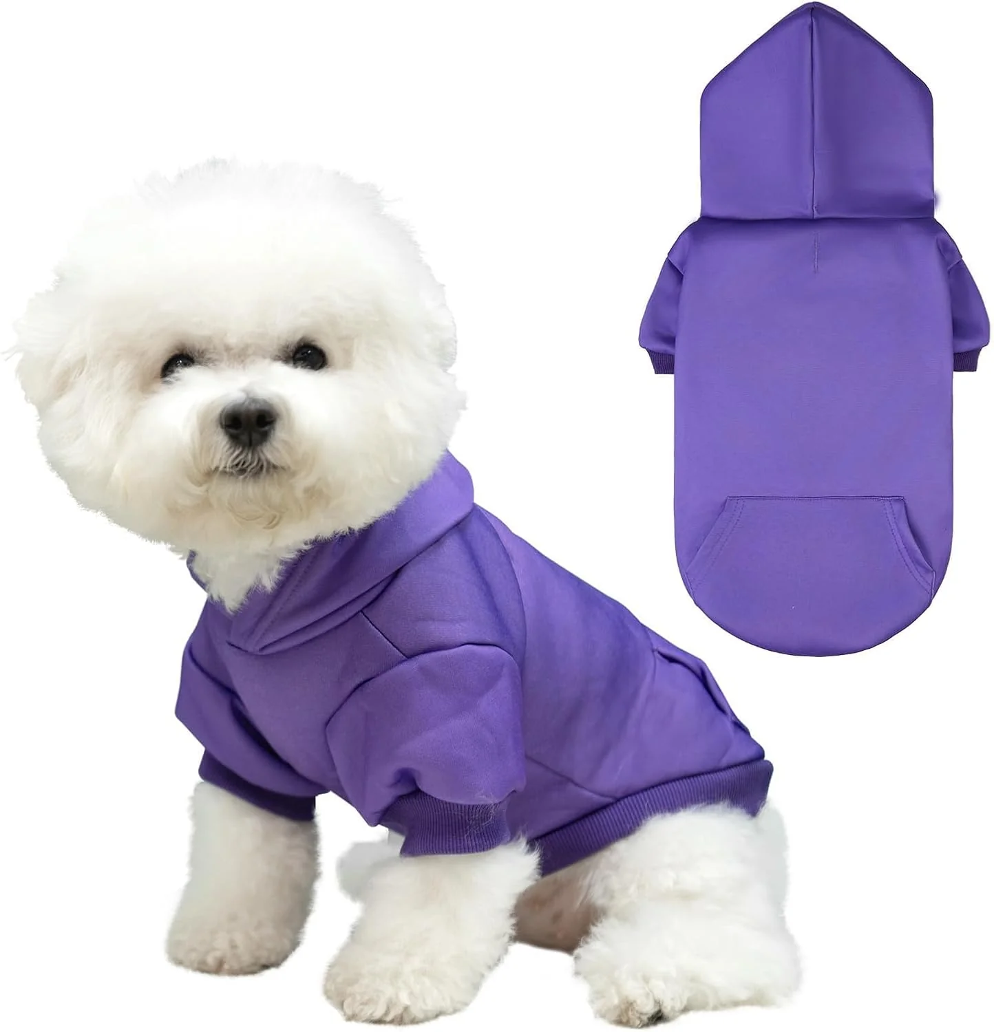 Premium Material KOOLTAIL Basic Dog Hoodie - Soft Warm Dog Hoodie Sweater with Leash Hole and Pocket Dog Winter Coat Cold Weather Clothes Sweatshirt for Small Medium Large Dogs Puppy Cat Boys Girls Purple S Organic