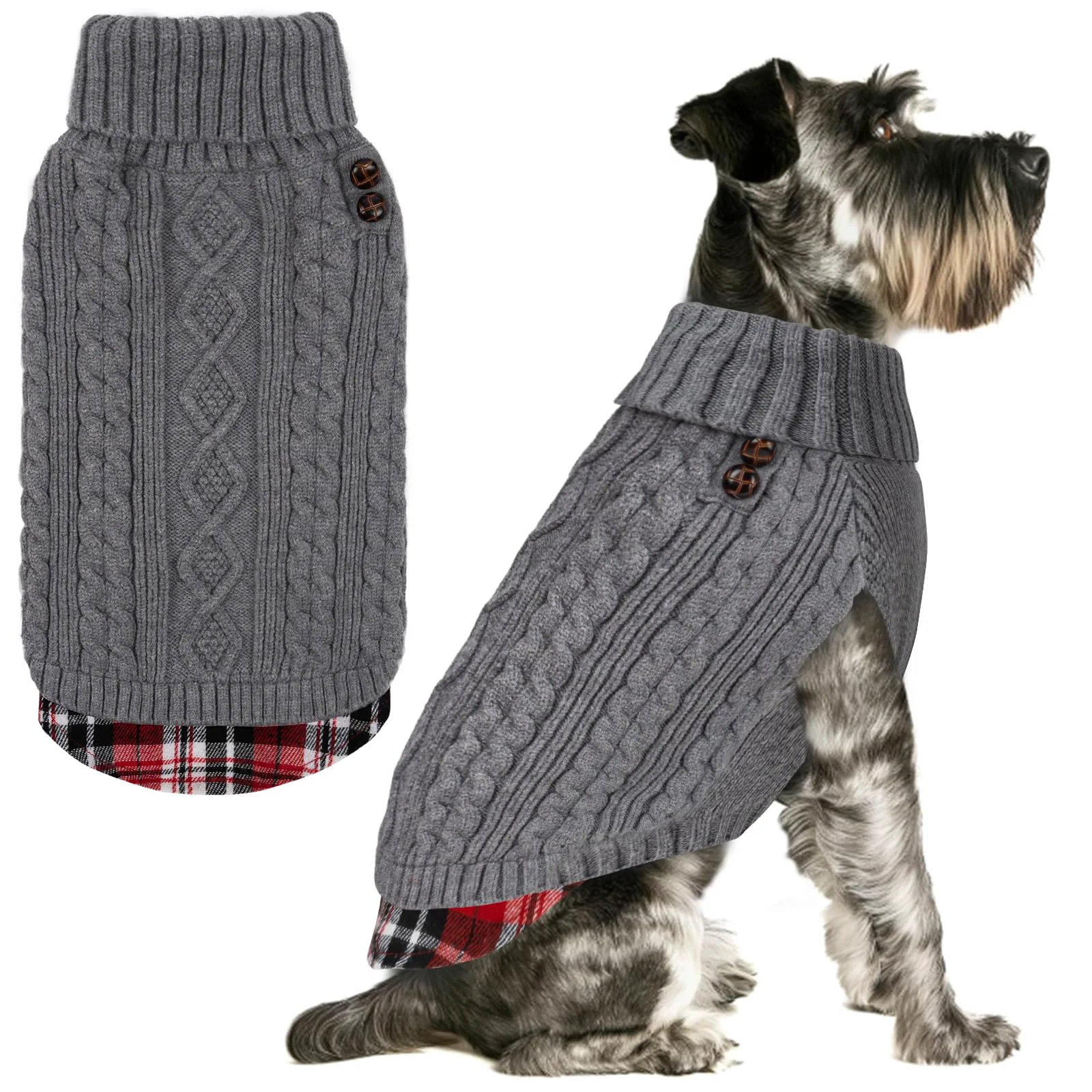 Superior KYEESE Dog Sweater – Soft Pullover with Turtleneck and Gingham Patchwork for Small Dogs Quality