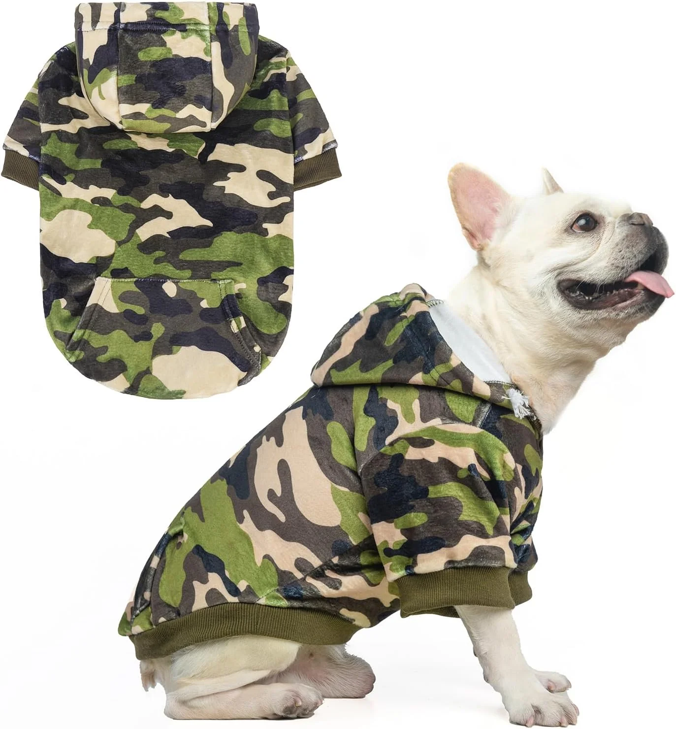 Pure BEAUTYZOO Dog Hoodie for Small Medium Dogs Puppy Soft Fleece Dog Sweater Cold Weather Coats with Pocket Pet Outfits Hooded Sweatshirt Chihuahua Cat Jacket Clothing Warm Camo French Bulldog Clothes Smooth