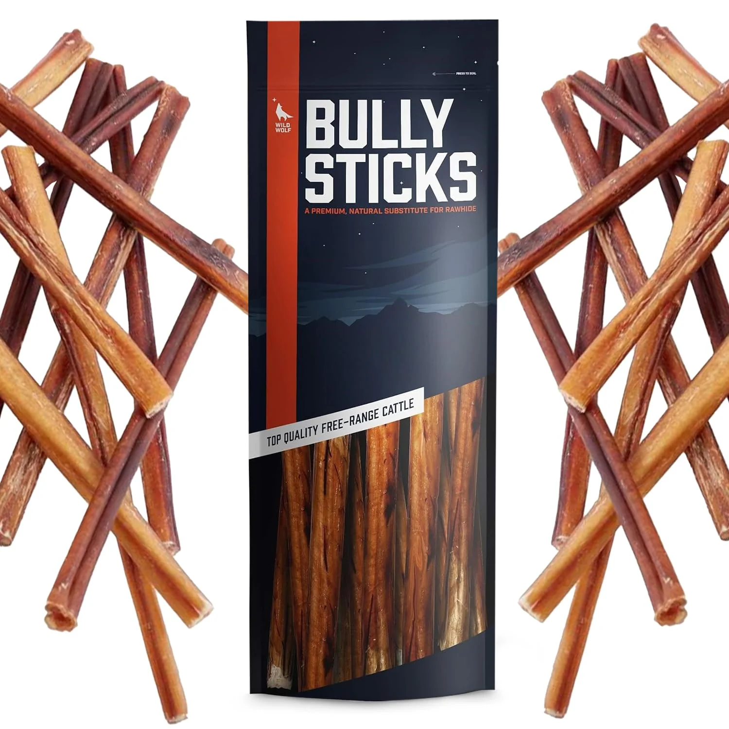 Recyclable Wild Wolf 12-Inch Angus Bully Sticks – All-Natural Low Odor 8oz 5 Sticks USA Breathable