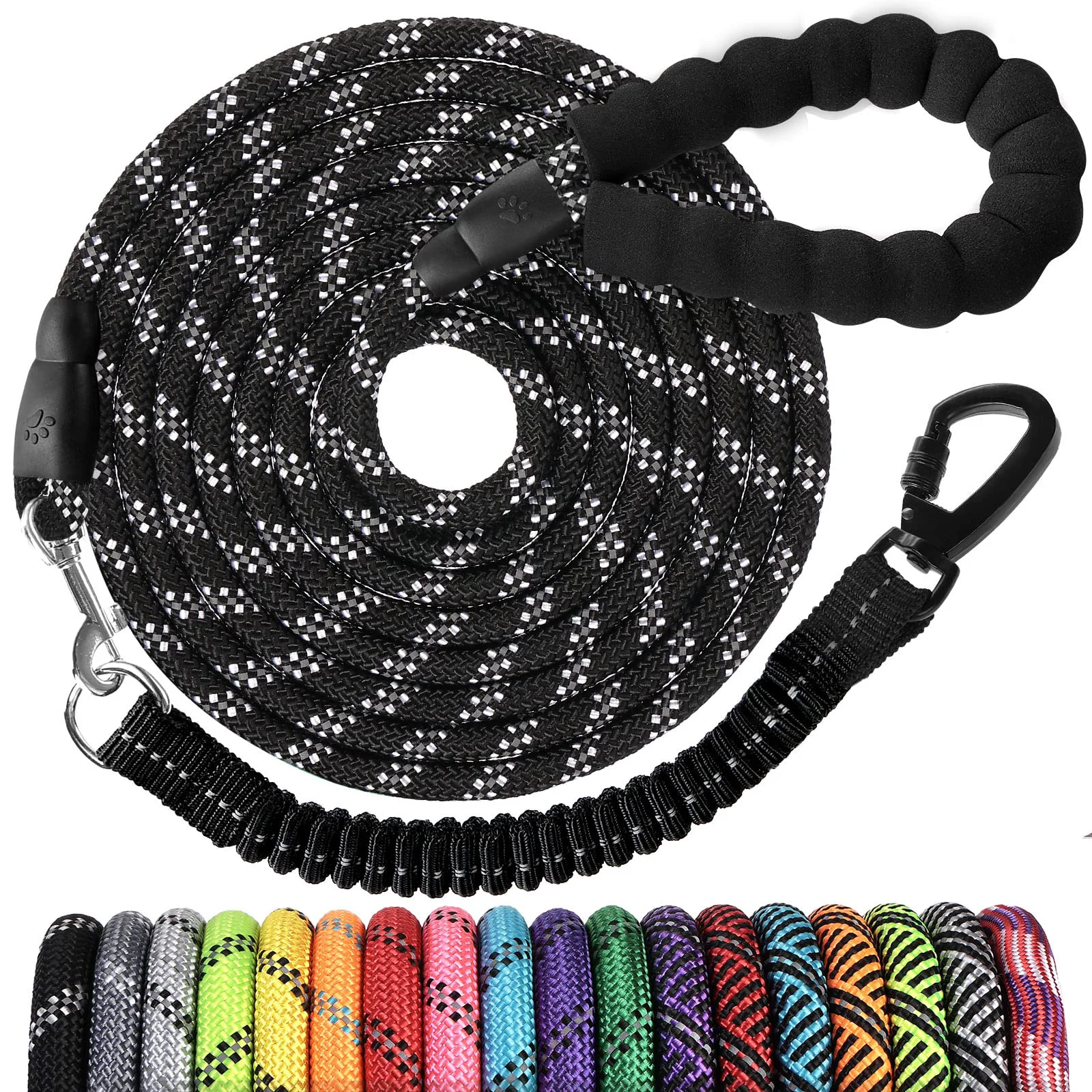 Elegant Jenico Long Dog Leash 60 FT – Heavy Duty Rope Leash with 360° Swivel Bungee Padded Handle Modern