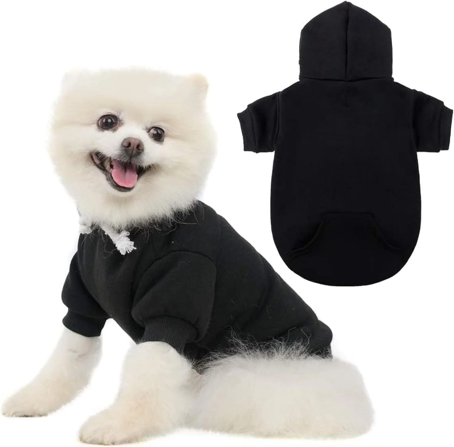 Flexible KOOLTAIL Basic Dog Hoodie - Soft and Warm Dog Hoodie Sweater with Leash Hole and Pocket Dog Winter Coat Cold Weather Clothes Sweatshirt for Small Medium Large Dogs Puppy Cat Boys Girls Black M Minimalist