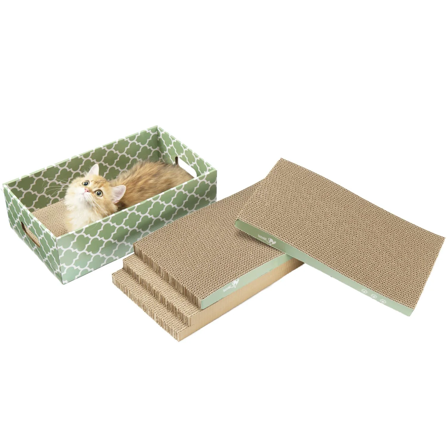 Proven MECOOL Cat Scratching Board – 5-Piece Corrugated Cardboard Scratcher with Box Catnip Sustainable