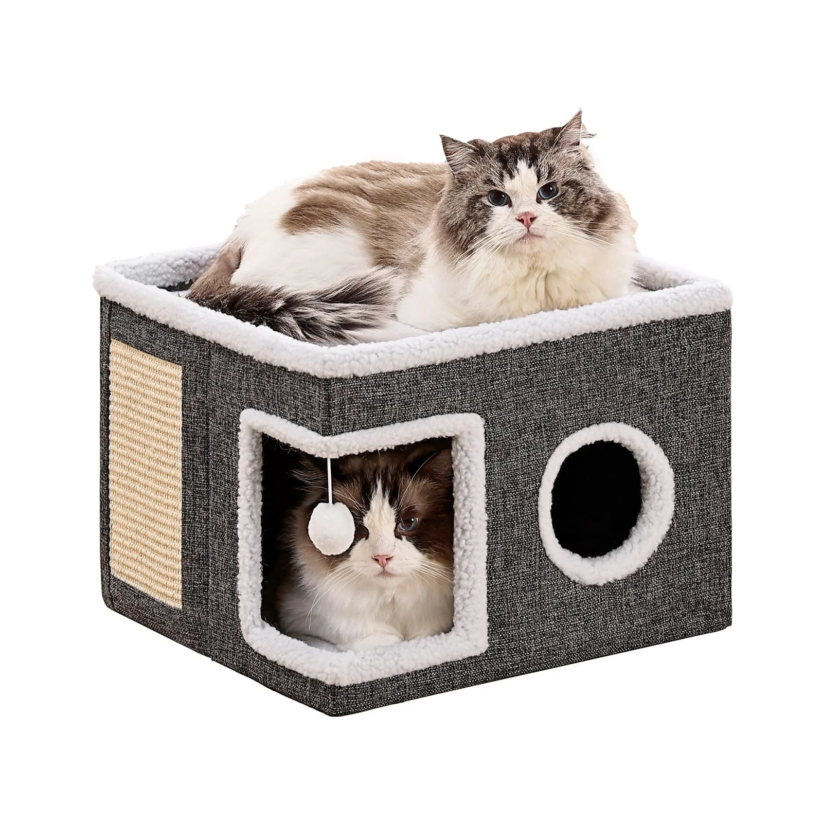 Next-Generation Crispedia Cat Beds for Indoor Cats – Large Grey Cat Cave with Scratch Pad Foldable Hideaway 16x16x13 Premium Material