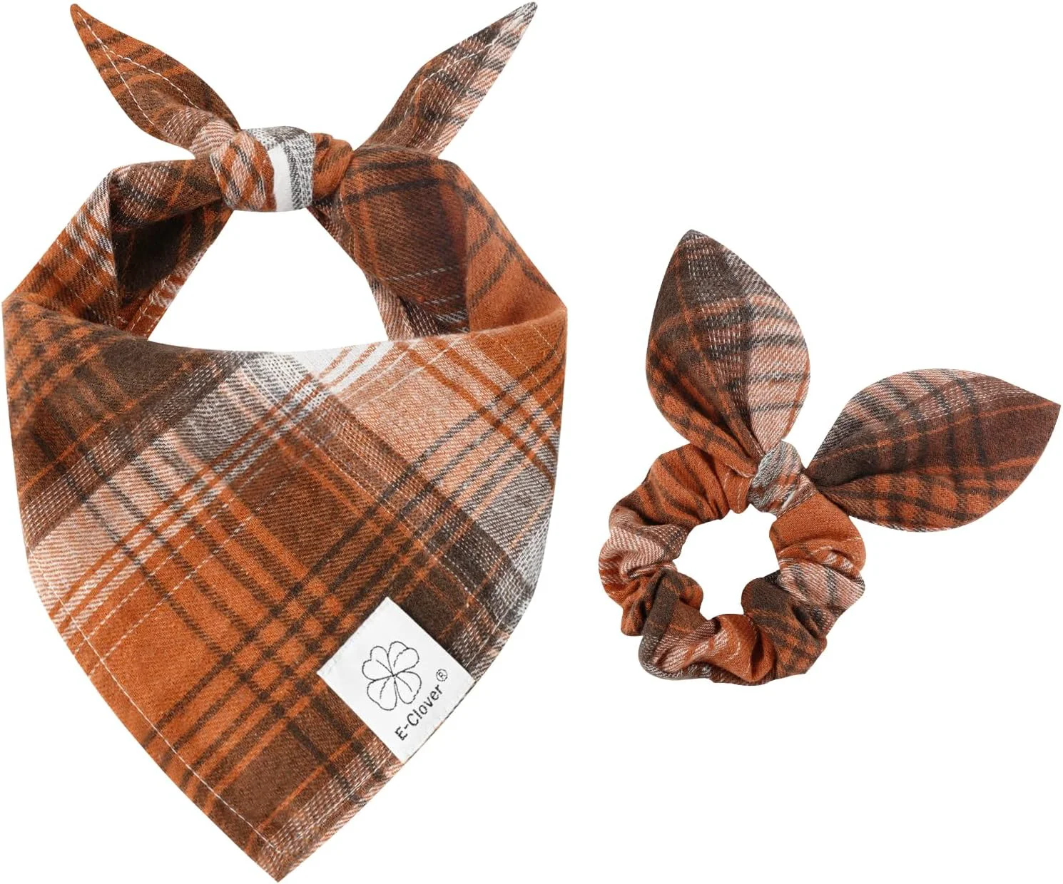 Clean E-Clover Fall Dog Bandana Matching Scrunchie-Christmas Dog Bandana Triangle Plaid Pet Scarf Bib for Medium Large Dogs Girl Boy Owner Gift Detailed