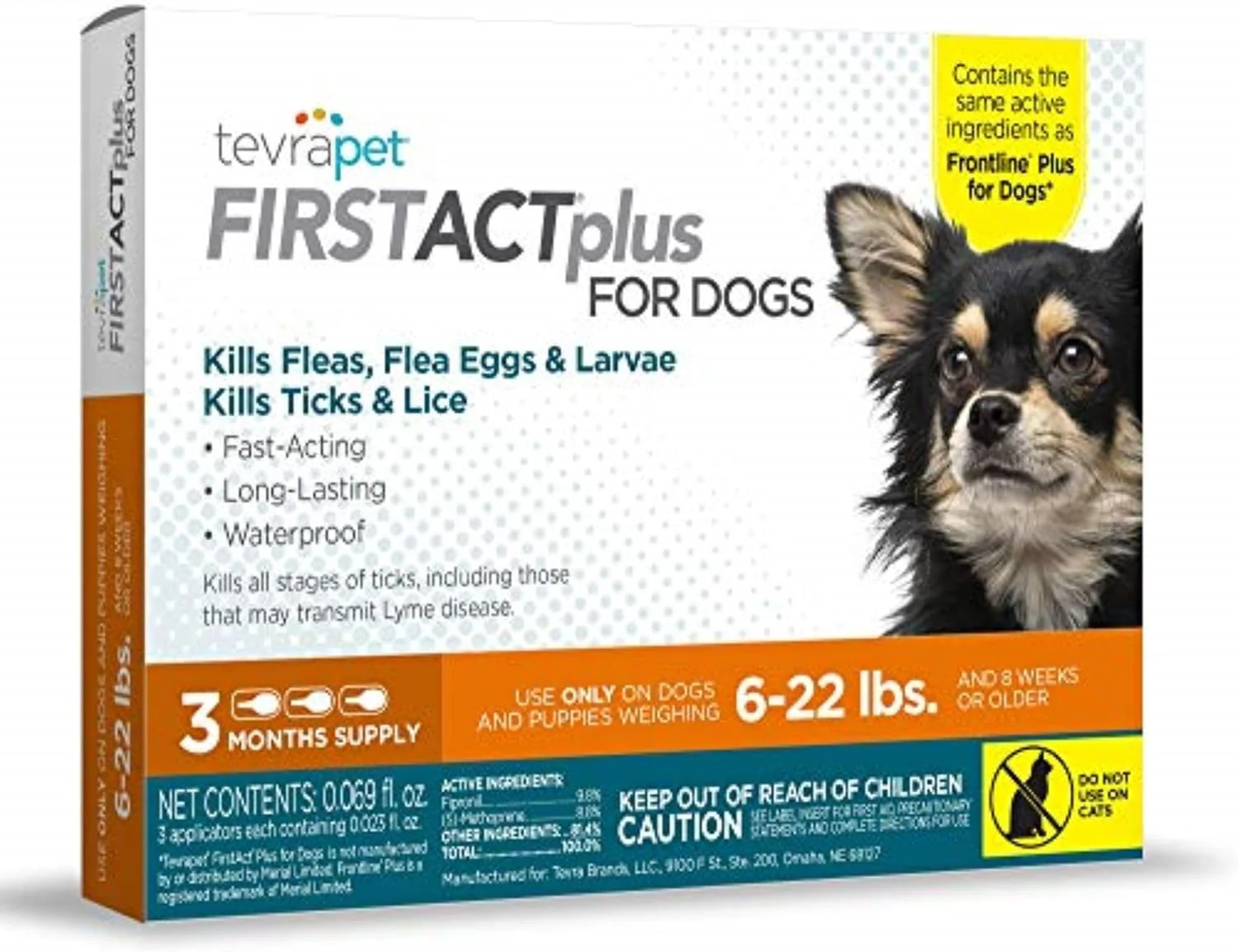 High-Performance FirstAct Plus Flea Treatment for Dogs Small Dogs 6-22 lbs 3 Doses Same Active Ingredients as Frontline Plus Flea and Tick Prevention for Dogs Fine