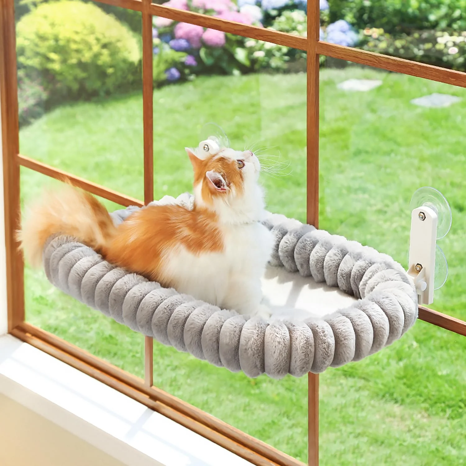 Quality Zakkart SnugCloud Foldable Cat Window Perch – Cordless Ultra-Soft Bed 4-Sided Bolster Metal Frame Gray Medium World-Class