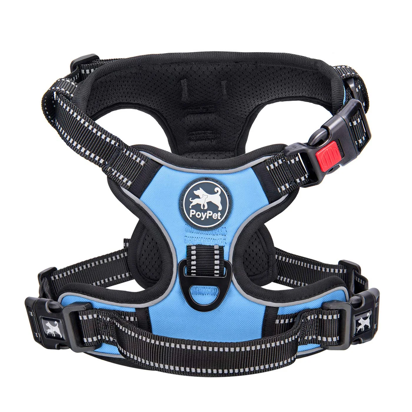 Reusable PoyPet No Pull Dog Harness – Front Clip Reflective Soft Padded Vest Light Blue L Smart