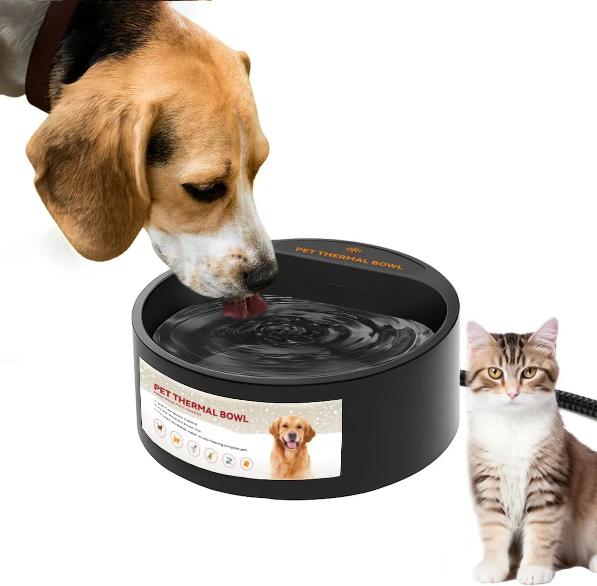 Premium Material NAMSAN Heated Water Bowl for Outdoor Pets 2.2L Keeps Water From zing in Winter Classic