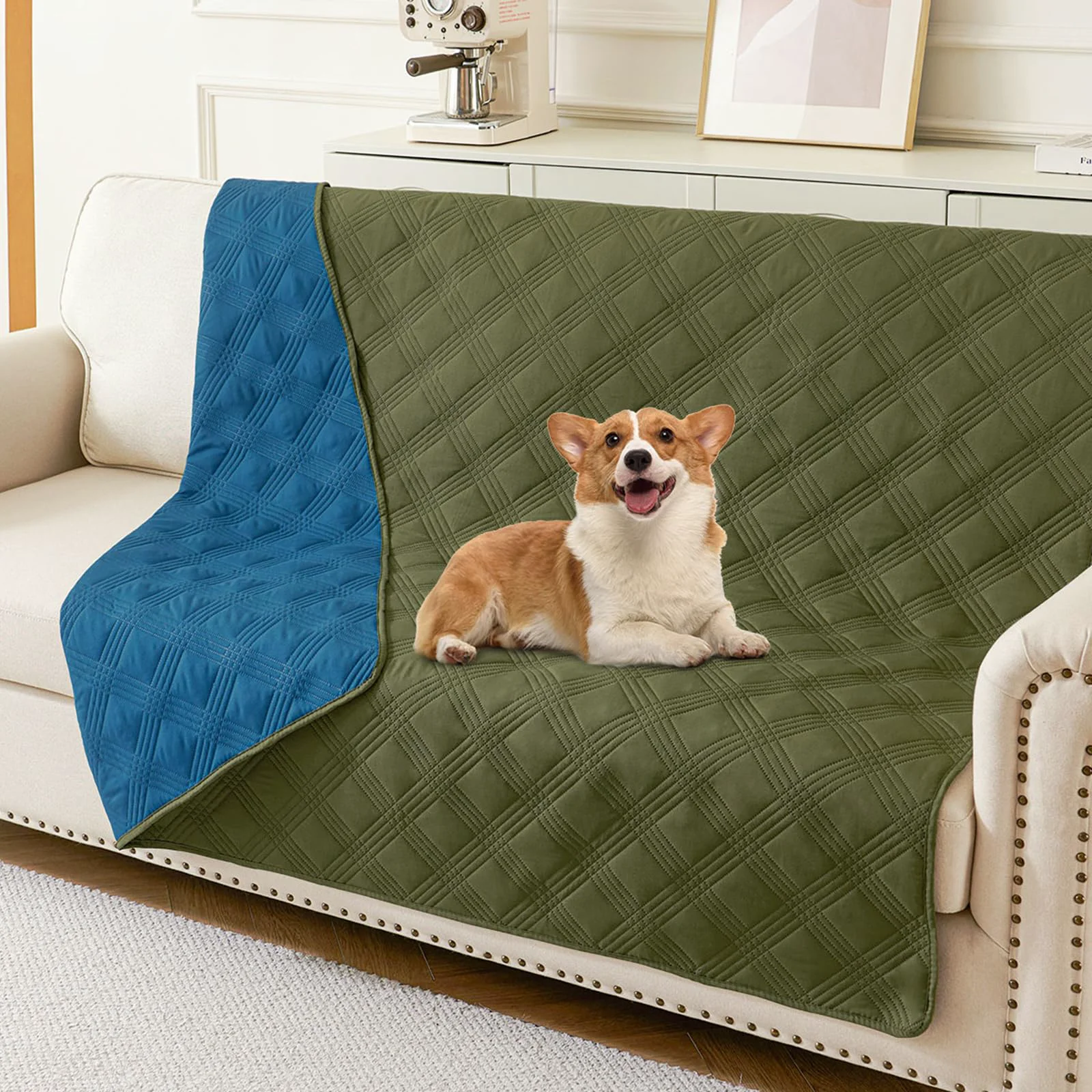 Outstanding hyha Waterproof Dog Blanket - Reversible Sofa Cover 68x82 Green Navy Blue Excellent