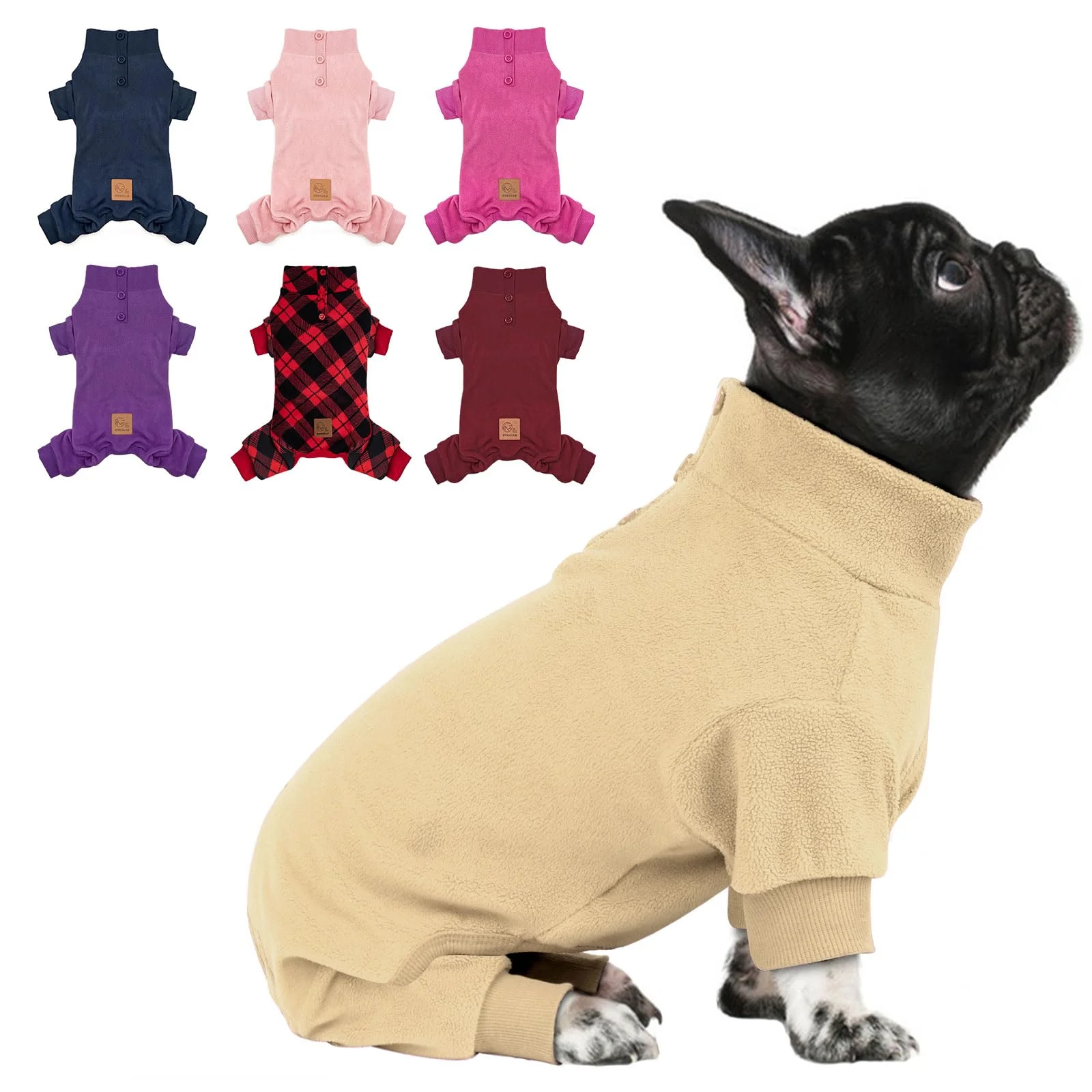 Powerful cyeollo Small Dog Pajamas – Beige Fleece Thermal Onesie for Small Dogs Cozy Stretchy Winter Jammies Natural
