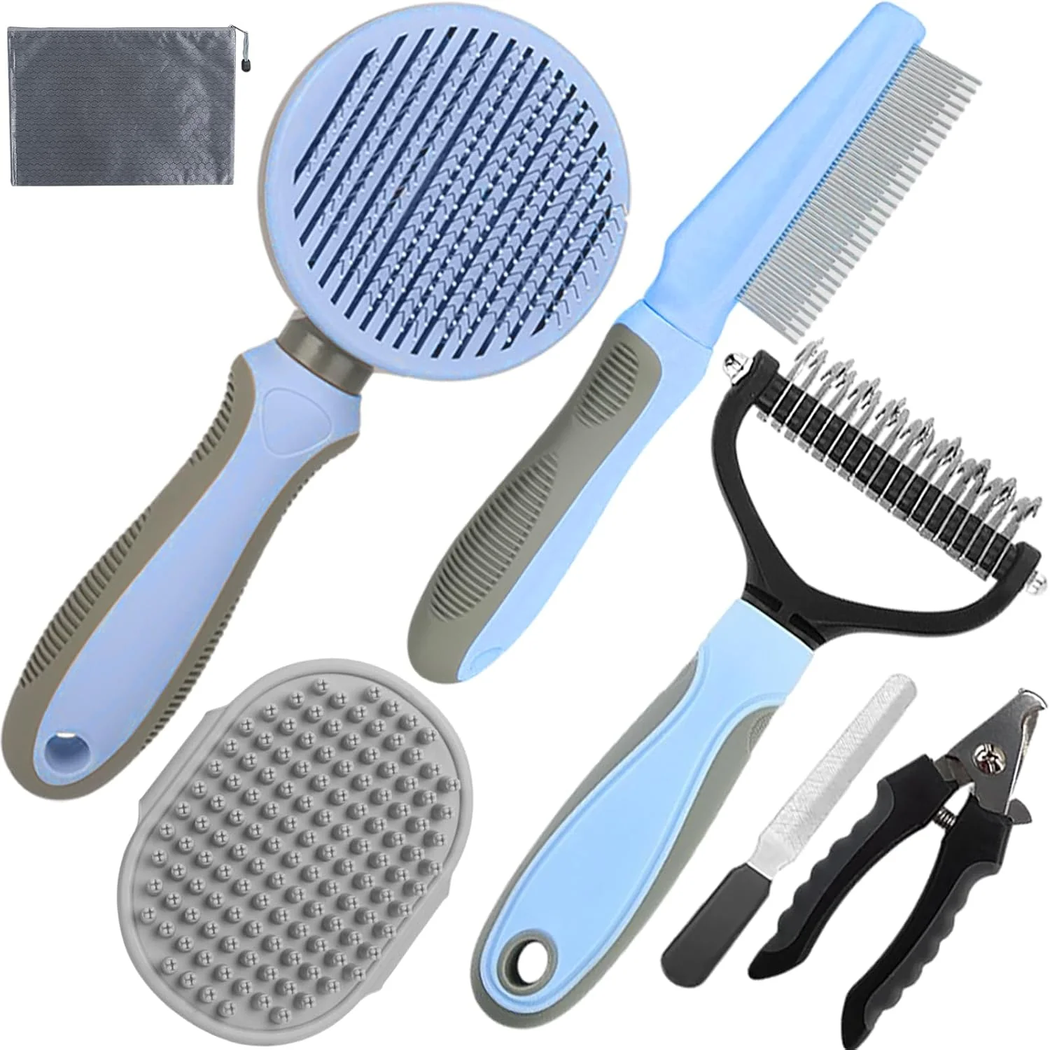 Reusable Dog Brush for Shedding 7 PCS Pet Grooming Brush Kit to De-fur Hair Slicker Deshedding Brushes with Undercoat Rake Comb Bath Brush Nail Clipper for Grooming Short Long Haired Dogs Cats Blue High-Performance