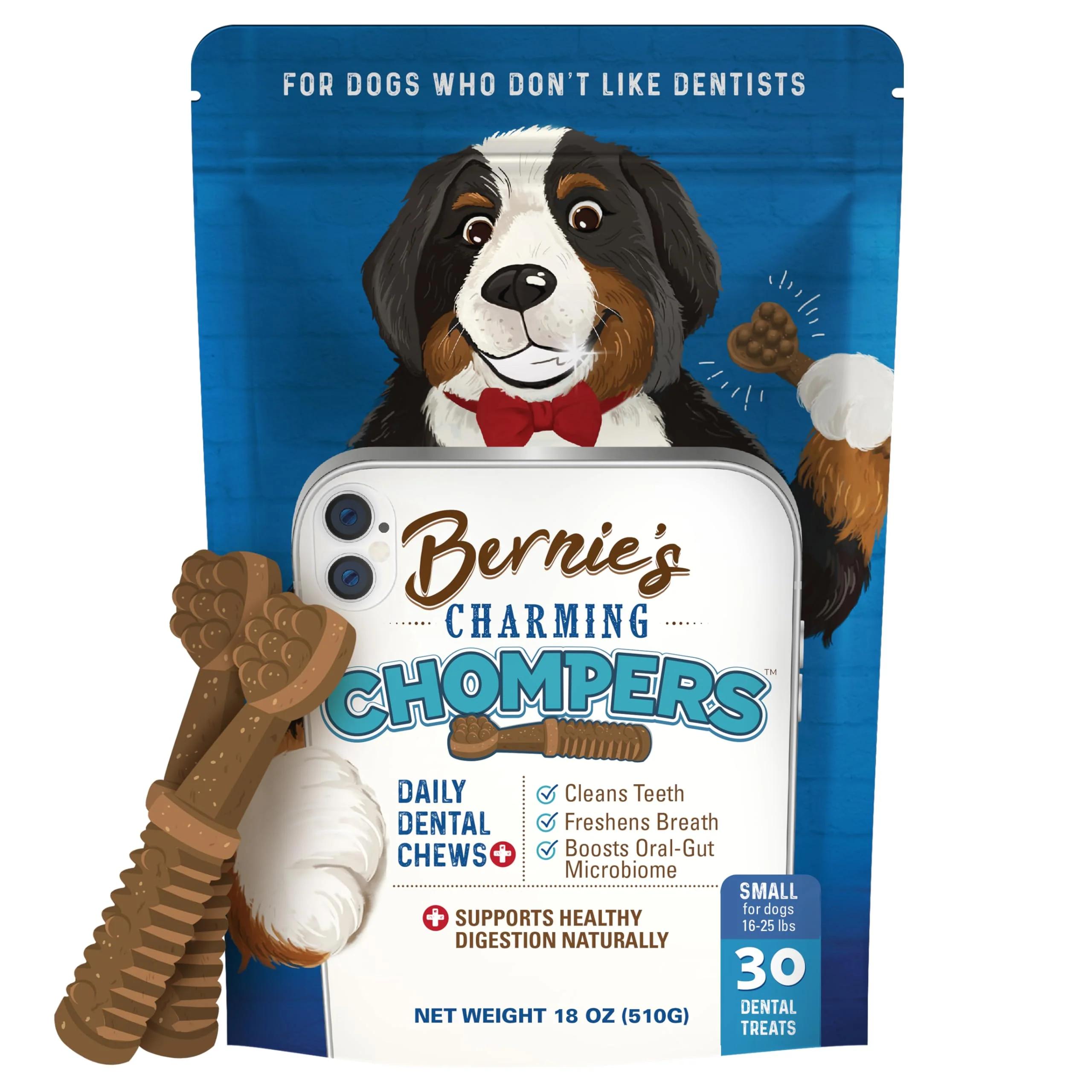 Comfortable Bernie's Charming Chompers Daily Dental Chews for Dogs 15-25 Lbs - 30 Count Efficient