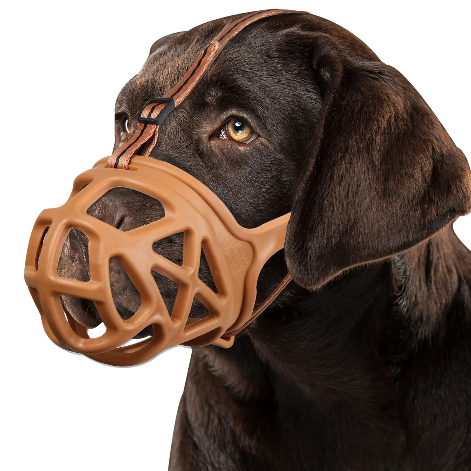 High-End BARKLESS Dog Muzzle XL Brown – Humane Basket Muzzle for Large Dogs Biting Chewing Scavenging Safe