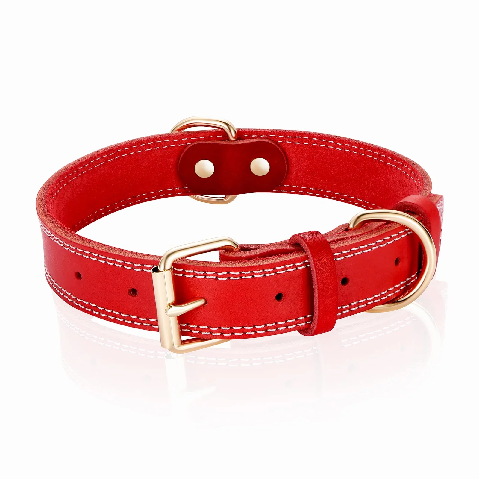Long-Lasting DAIHAQIKO Leather Dog Collar – Heavy Duty 1.4 in XL Wide 18.6-25.8 in Neck Dual Stitch Red Secure