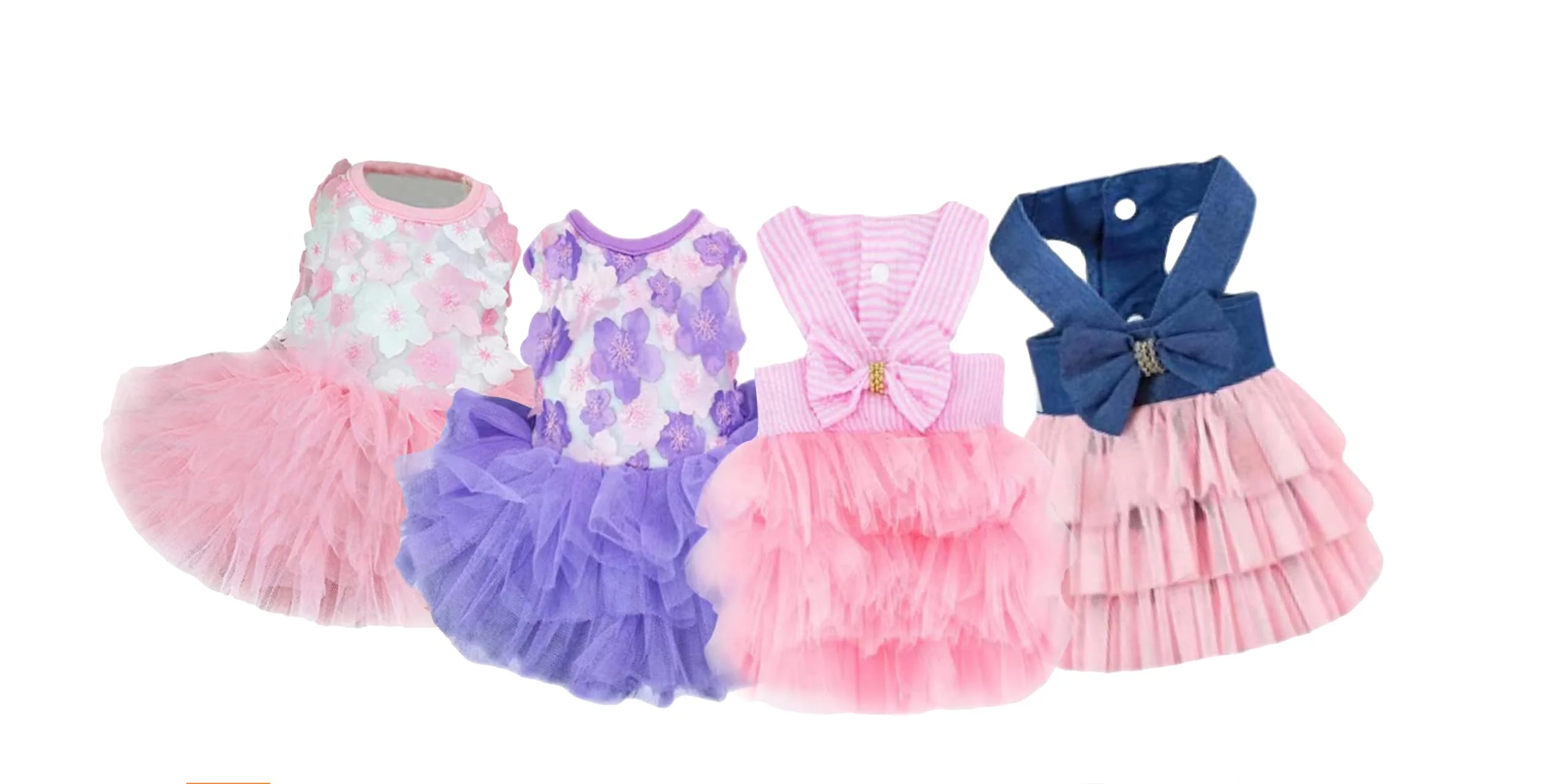 Premium Material TAPBULL Dog Dresses Striped Mesh Princess Dress Set Purple Pink 4-Pack Small Detailed