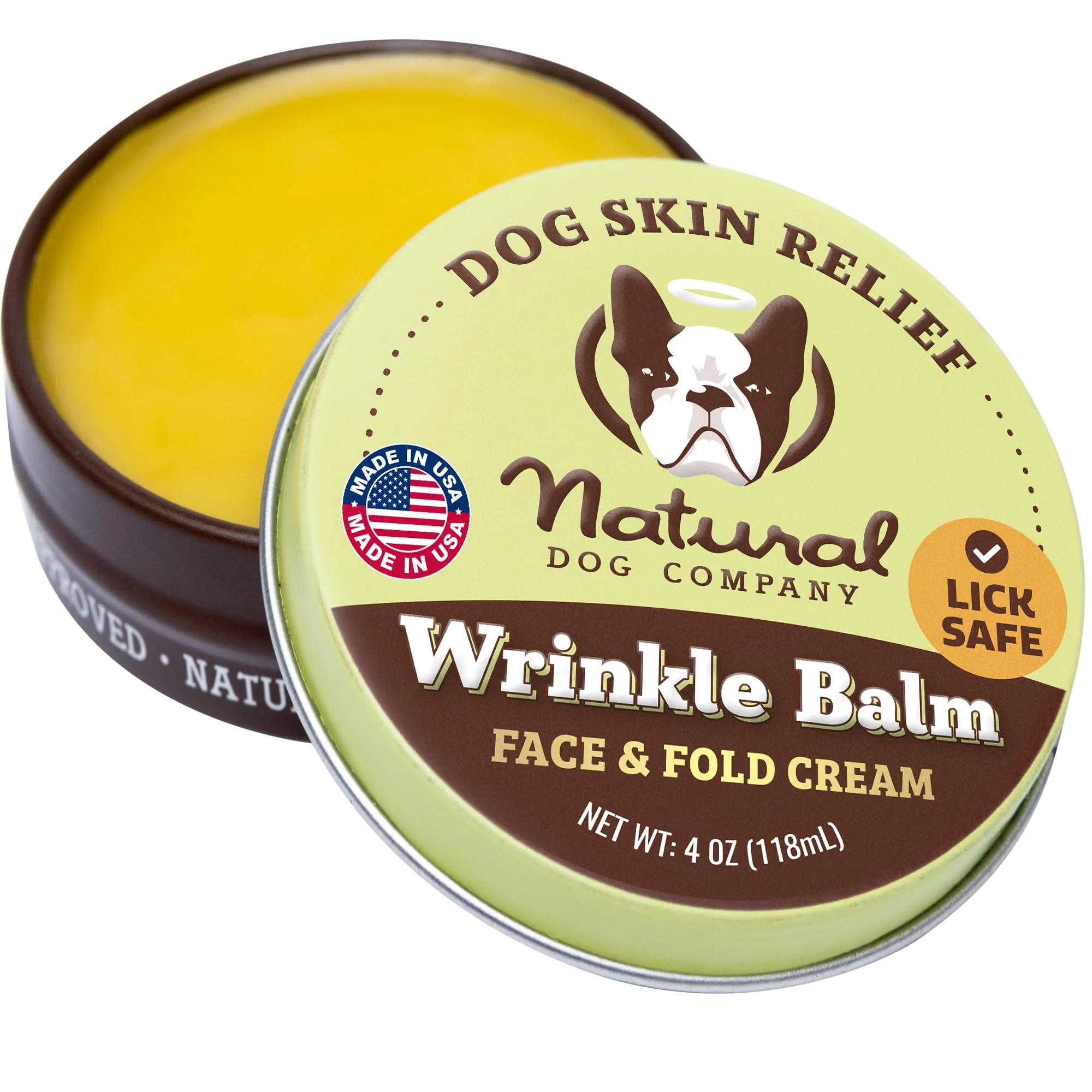 Lightweight Natural Dog Company Wrinkle Balm for Dogs 4oz Tin – All-Natural Lick-Safe Skin Care Practical
