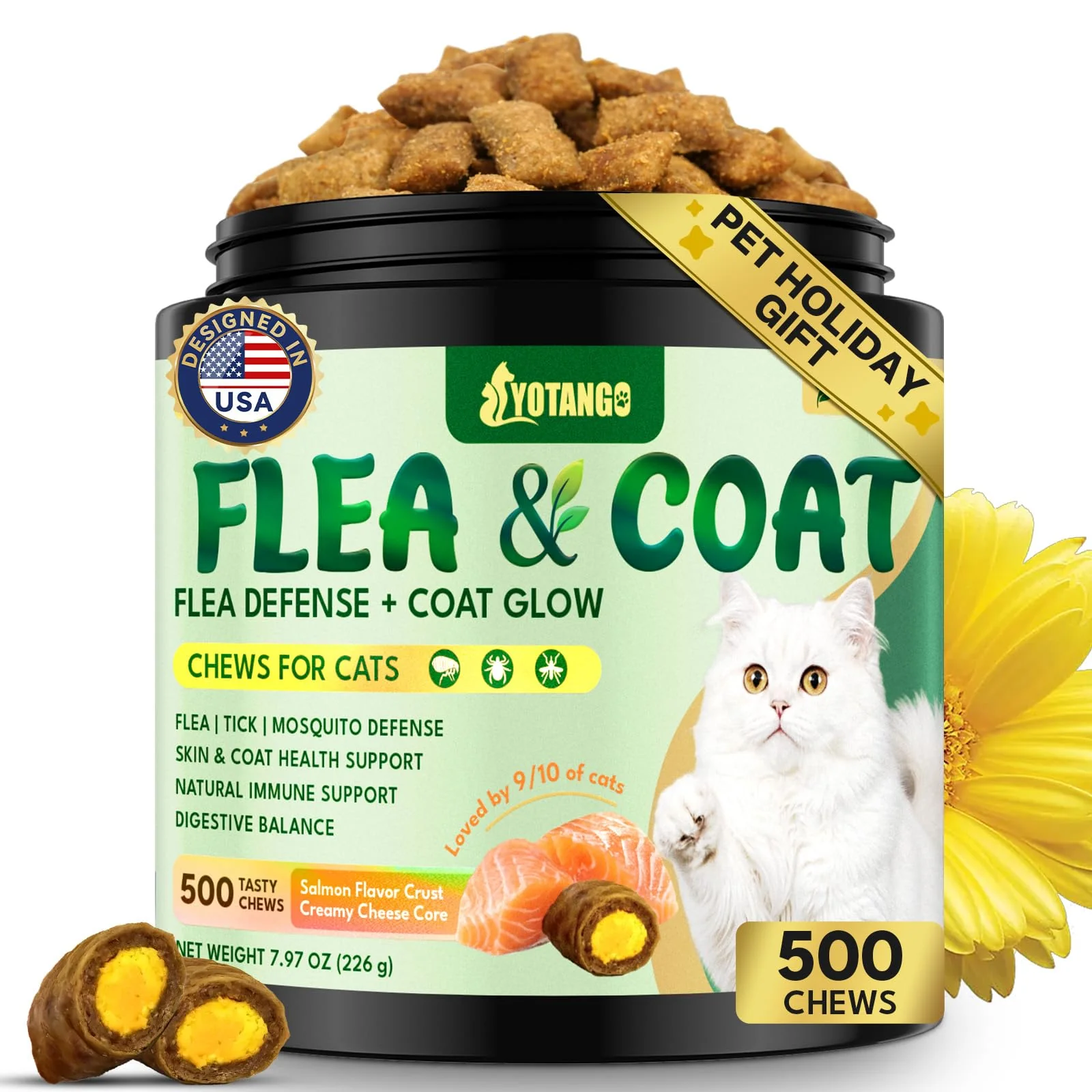 High-Performance YOTANGO Cat Flea Treatment Crunchy Creamy Chewables – Salmon Flavor 500 Chews Top-Quality