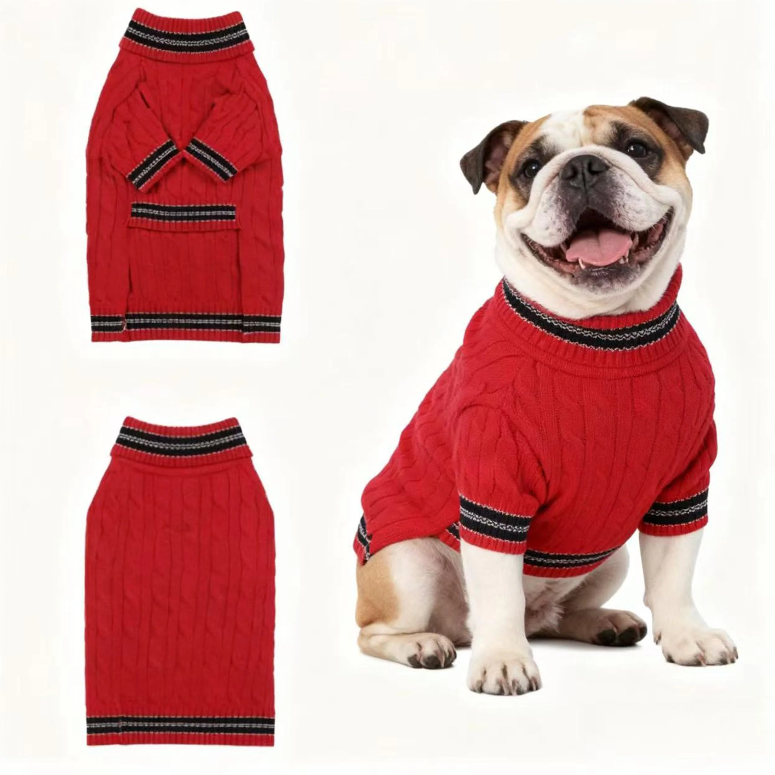 Enhanced Hó Pêng-iú Small Medium Dog Sweater with Leash Hole Warm Red Winter Coat Genuine