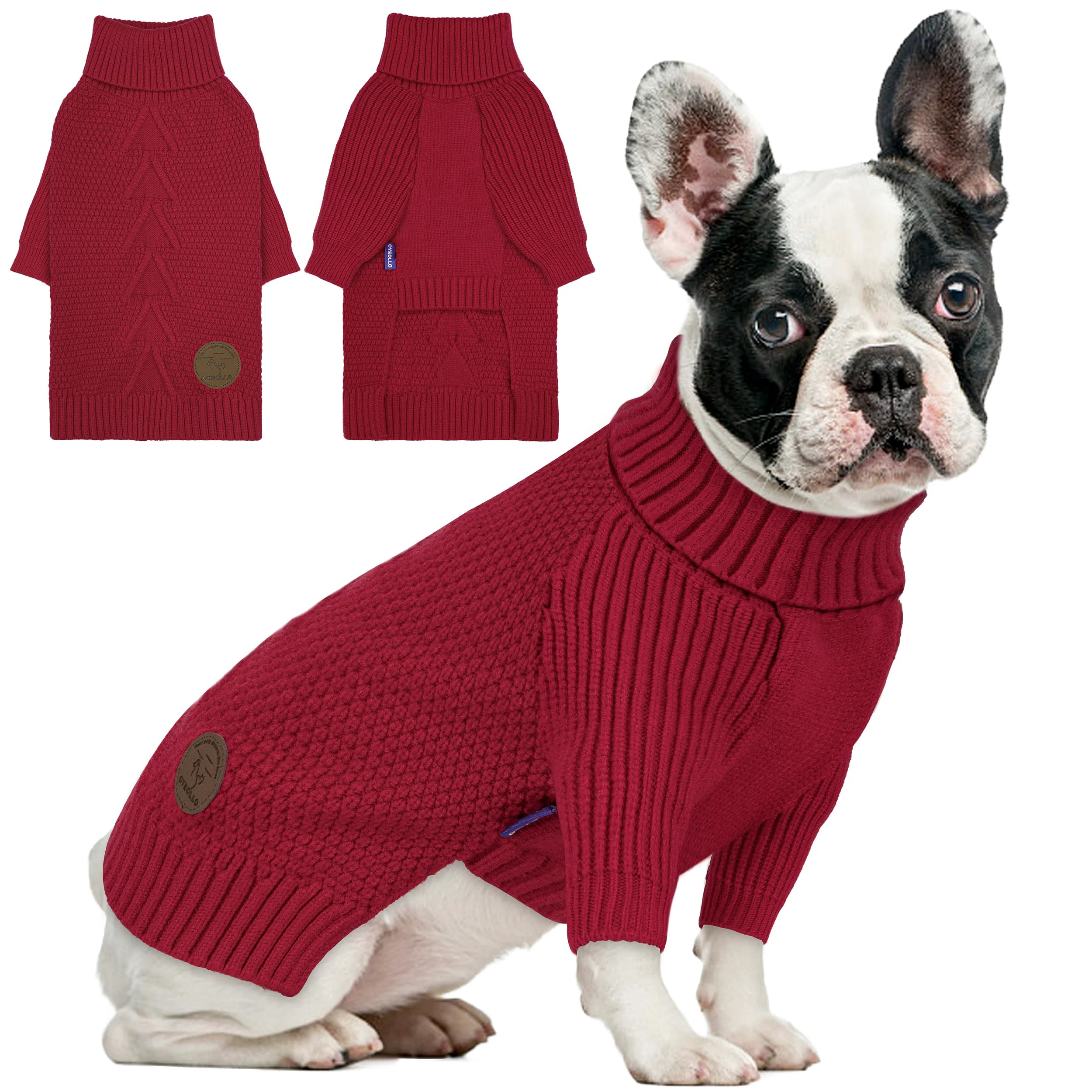 First-Class cyeollo Turtleneck Dog Sweater with Leash Hole Soft Knit for Small–XL Dogs – Burgundy Environmentally Friendly