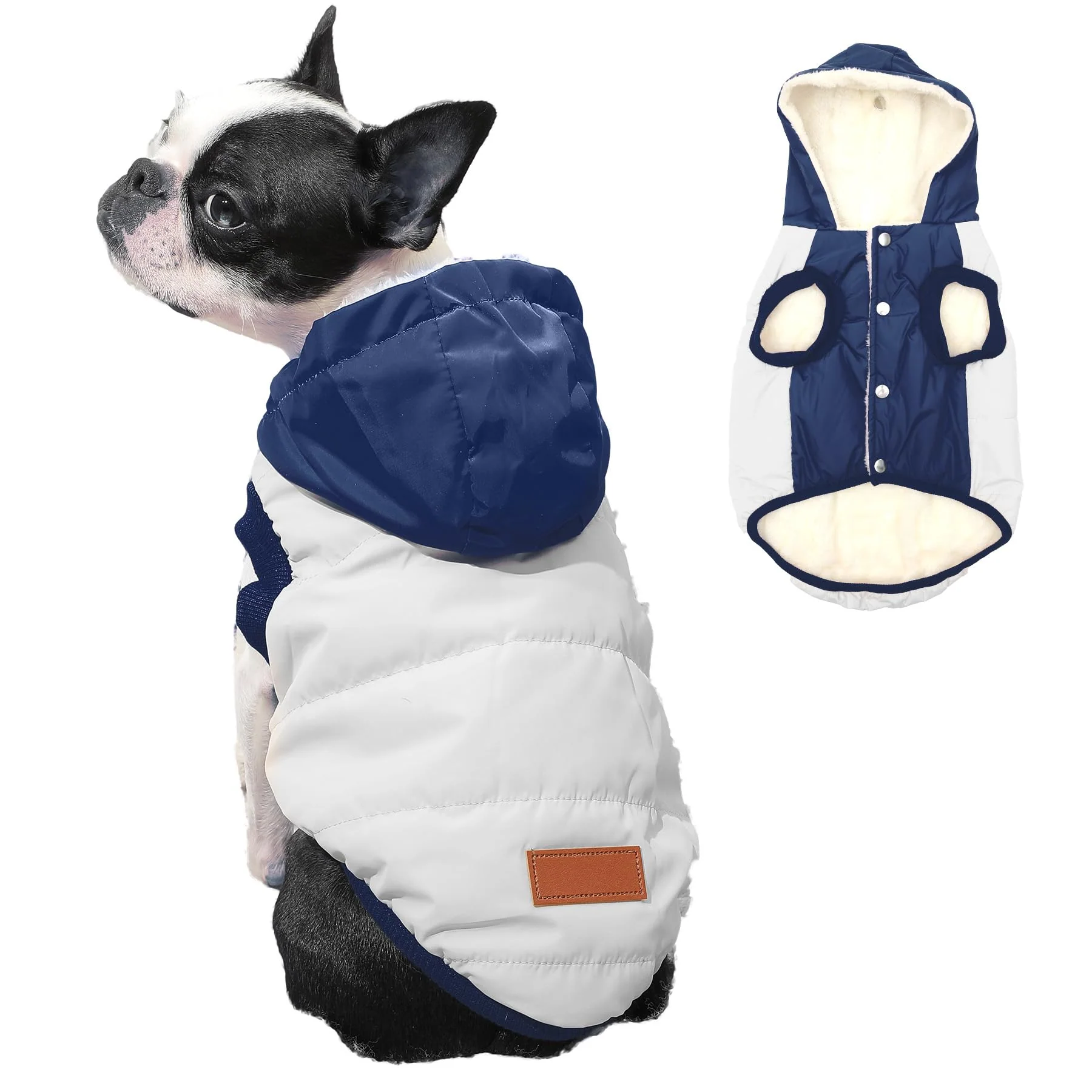 Official Vecomfy Fleece-Lined Extra Warm Dog Hoodie XS Small Dog Winter Coat with Hood Beige Blue Premium