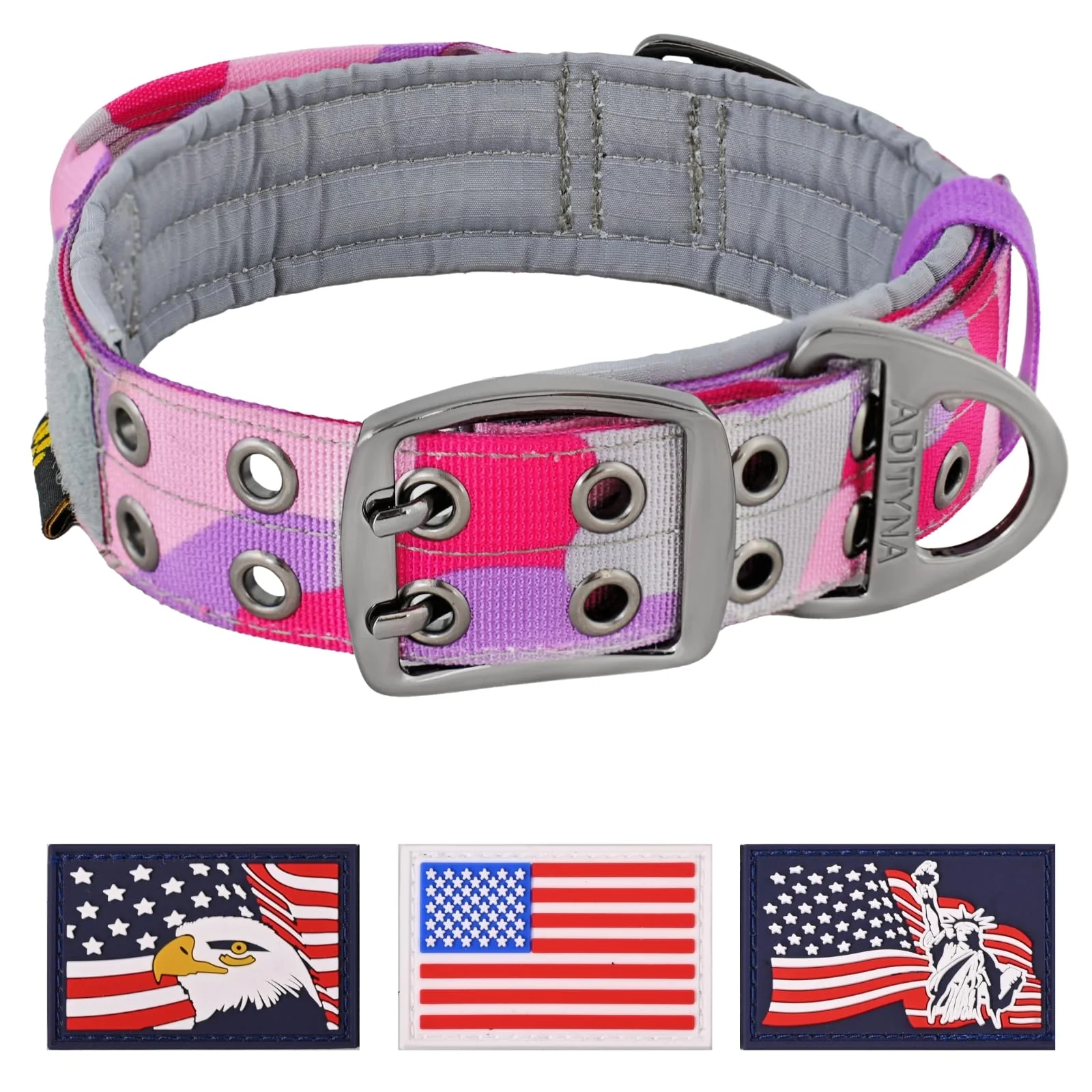 Original ADITYNA Heavy Duty Dog Collar for Extra-Large Dogs – Camo Pink Purple with Handle Neoprene-Padded Training Walking Collar Advanced