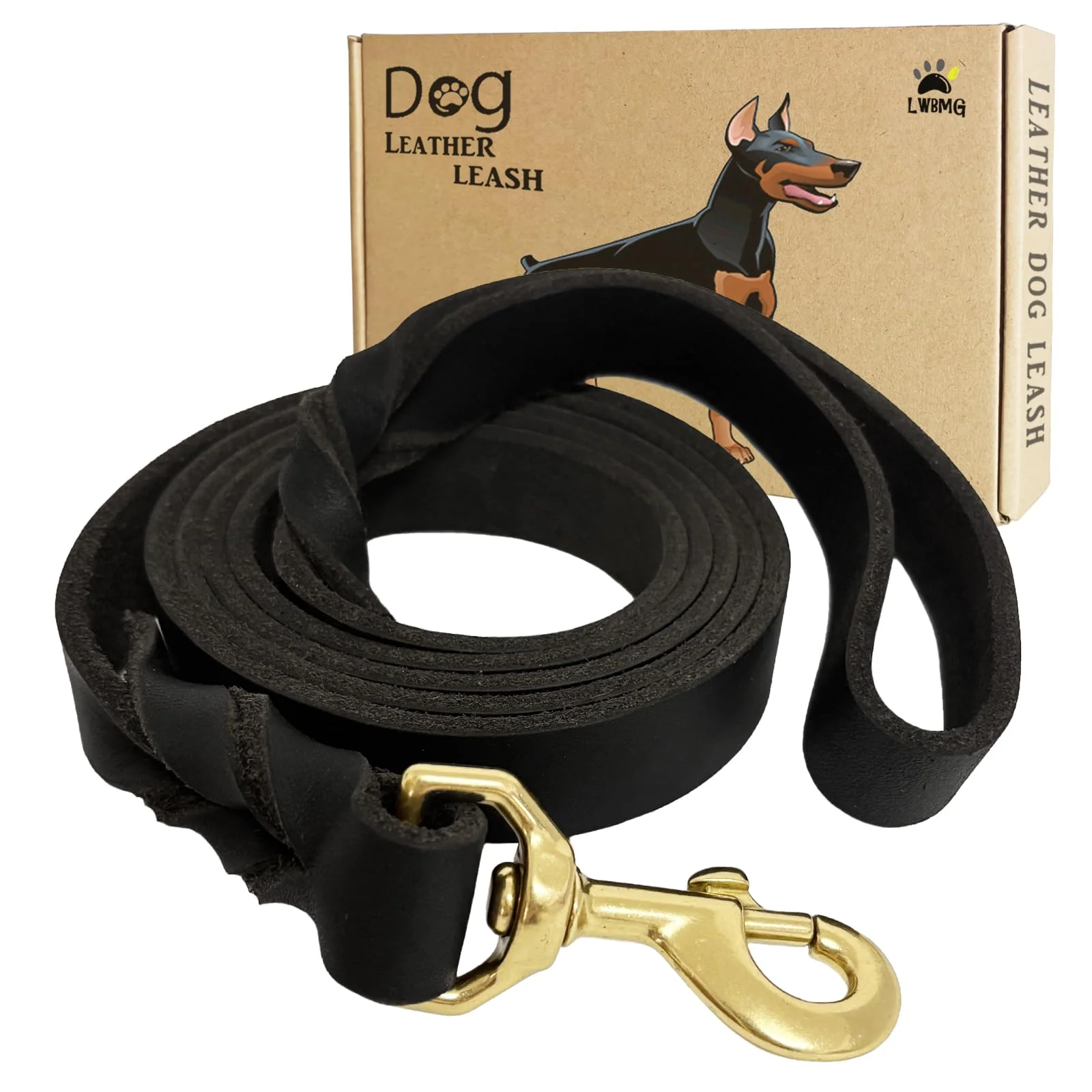 Enhanced LWBMG Leather Dog Leash 6ft x 1in – Heavy-Duty Braided Leather Leash for Large Medium Dogs Black Certified