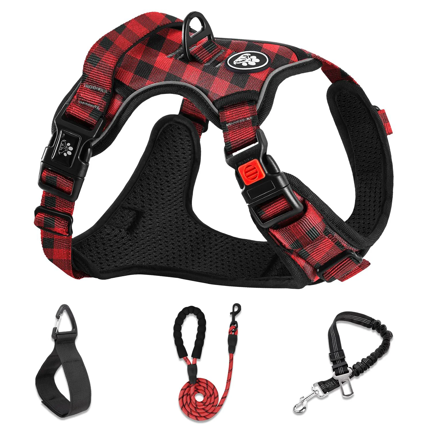 Original Design NESTROAD No Pull Dog Harness with Leash – Reflective Soft Padded Vest for Small Dogs Checkered Red Small Outstanding