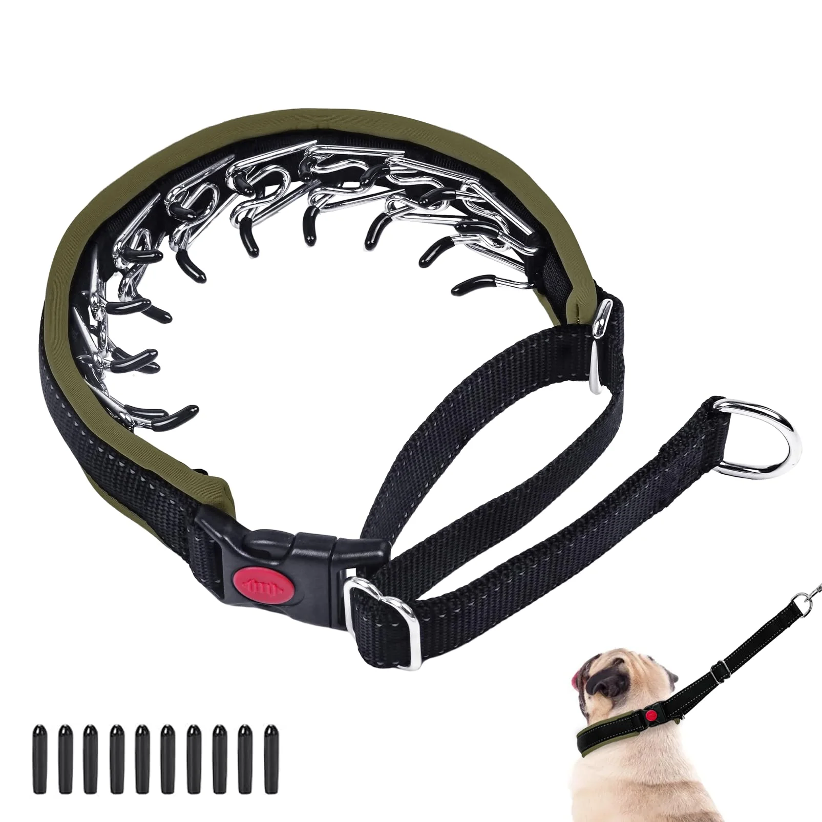 Selected Monstoyo Martingale Dog Collar – Heavy-Duty Adjustable Reflective Army Green Easy-to-Use