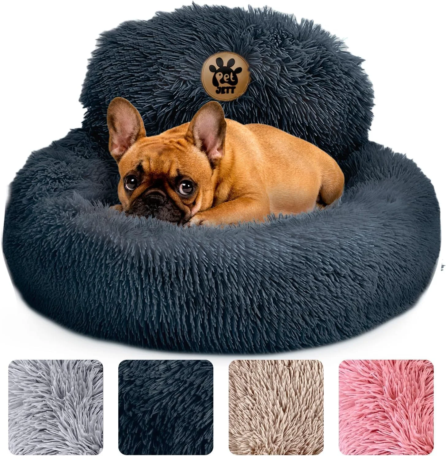 Flexible PetJett Calming Small Dog Bed — 23'' Round Donut Anti-Slip Washable Up to 25 lbs Premium