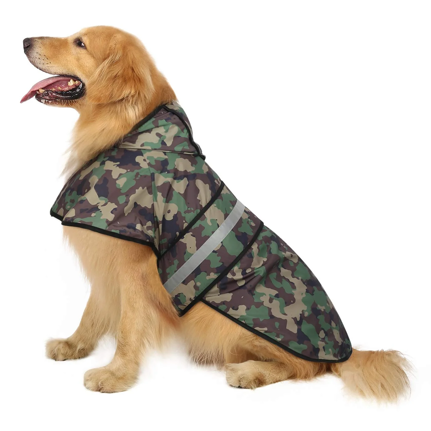 Secure HDE Dog Raincoat Jacket – Reflective Hooded Poncho with Leash Hole Camo L Natural