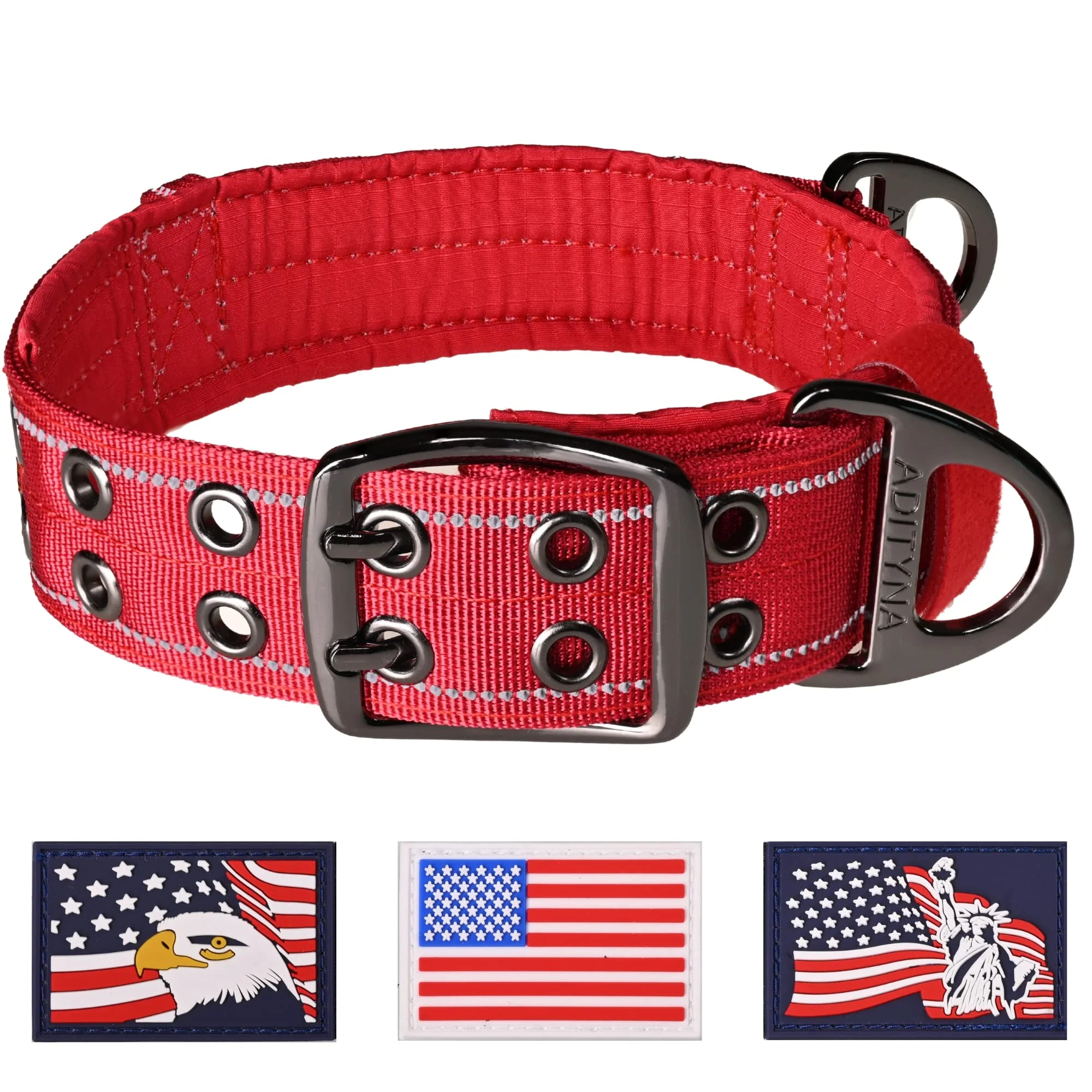 Premium ADITYNA Heavy Duty Extra-Large Dog Collar with Handle – Reflective Red Neoprene Padding 1.5-Inch Wide Detailed
