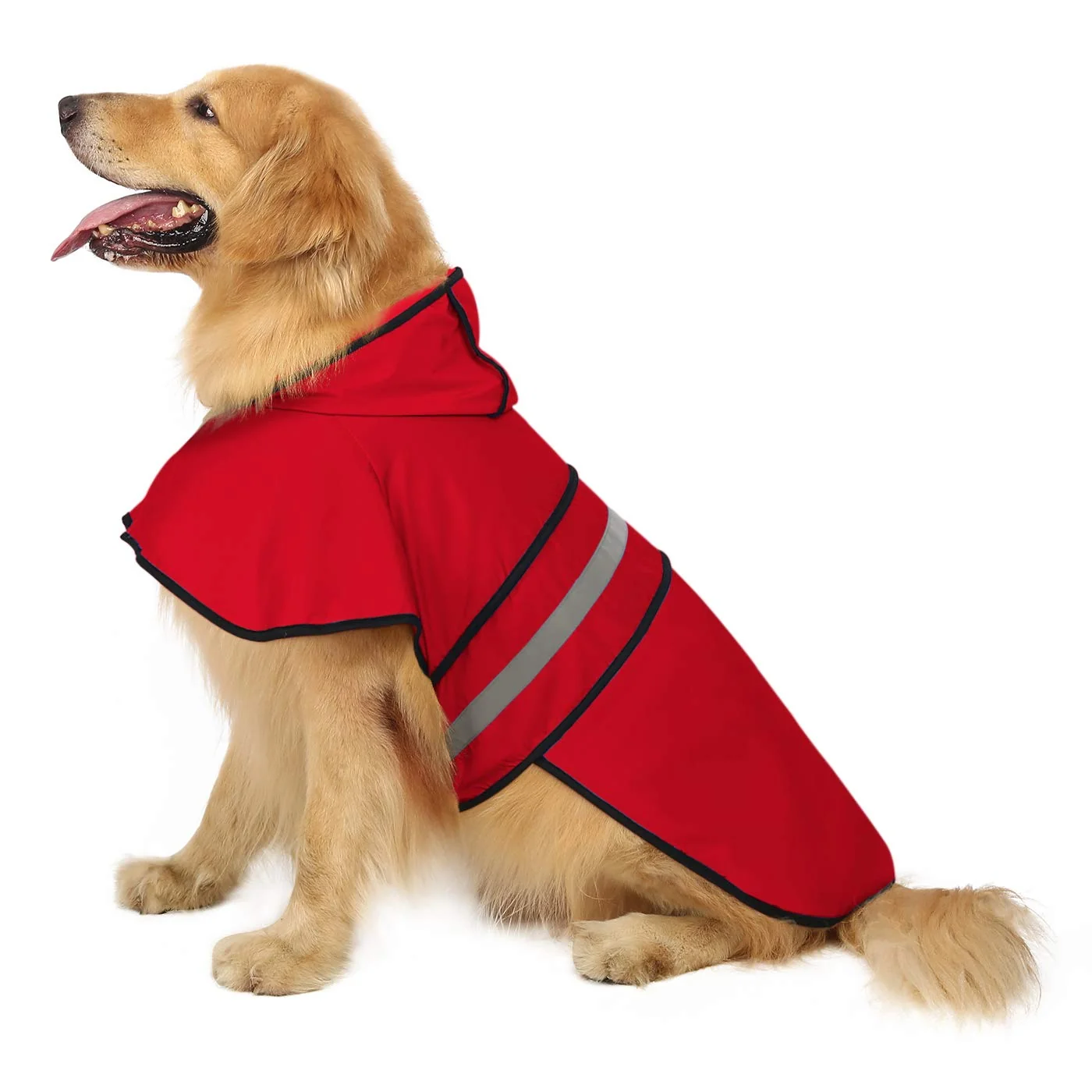 Reliable HDE Dog Raincoat Jacket – Reflective Hooded Poncho with Leash Hole Red Size L Recyclable