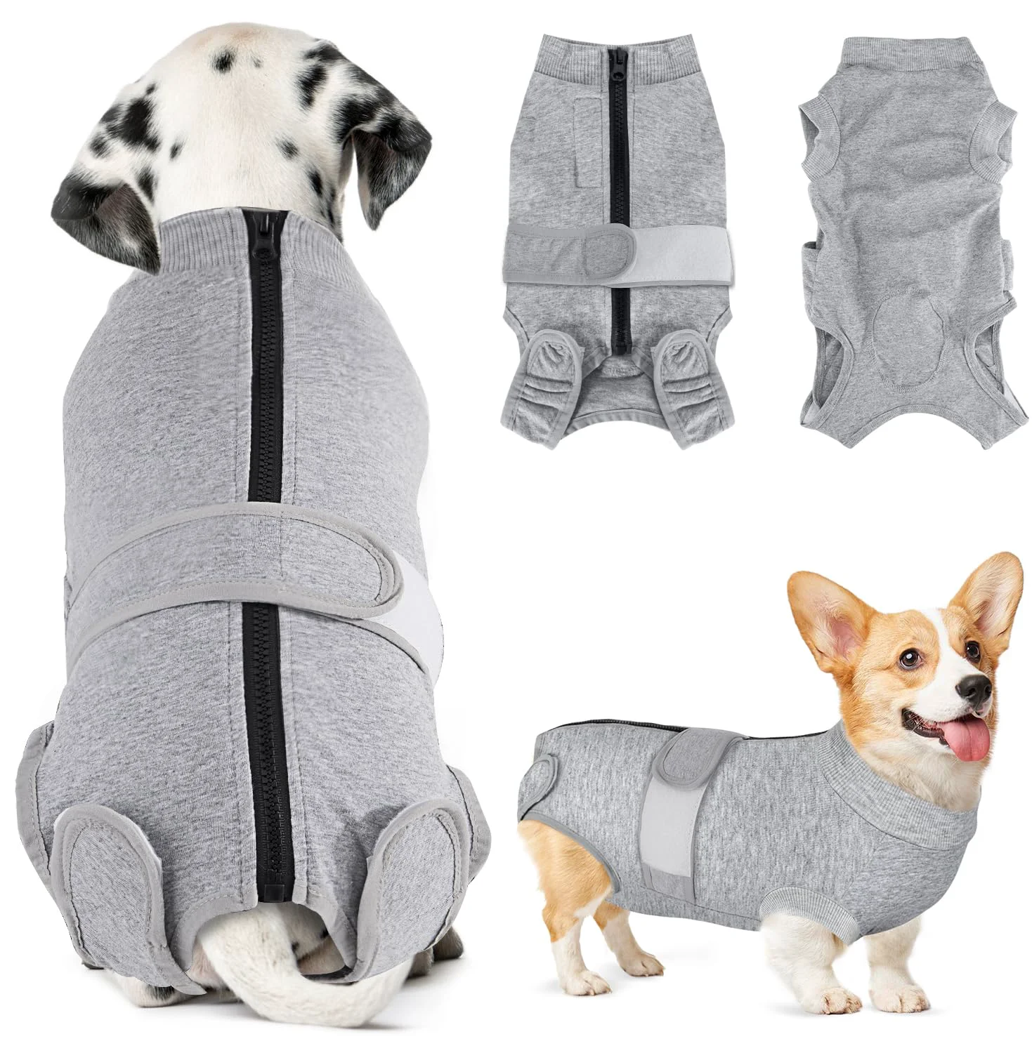 Selected Lukovee Recovery Suit for Dogs - Zipper Back Adjustable Fit Abdominal Coverage Large Grey Refined