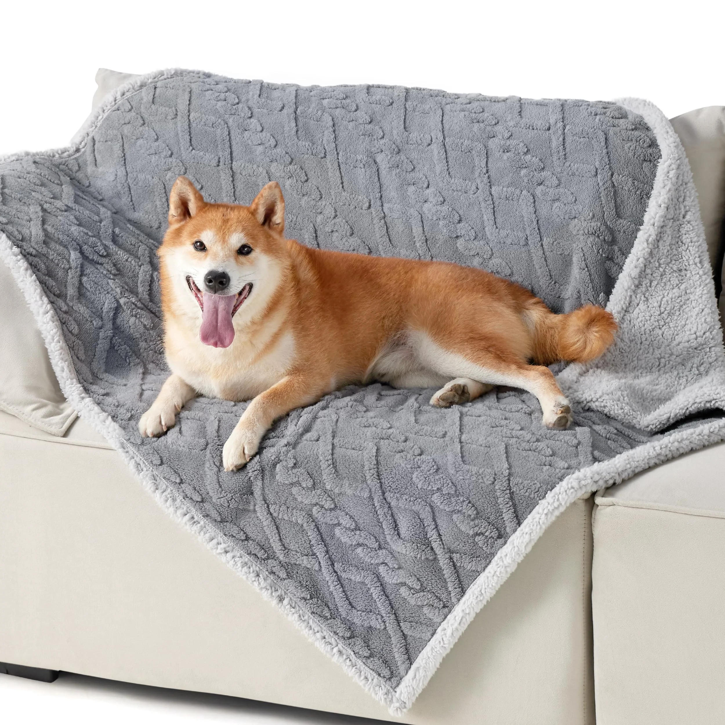 Optimized Bedsure Waterproof Dog Blanket for Large Dogs - Reversible Jacquard Coral Fleece Couch Protector 40x50 in Grey Premium