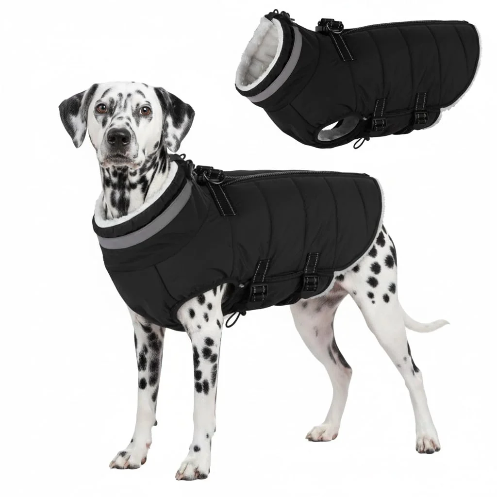 Clean Mklhgty Large Dog Coat with Built-in Harness — Waterproof Fleece Winter Jacket 3XL Black Lightweight