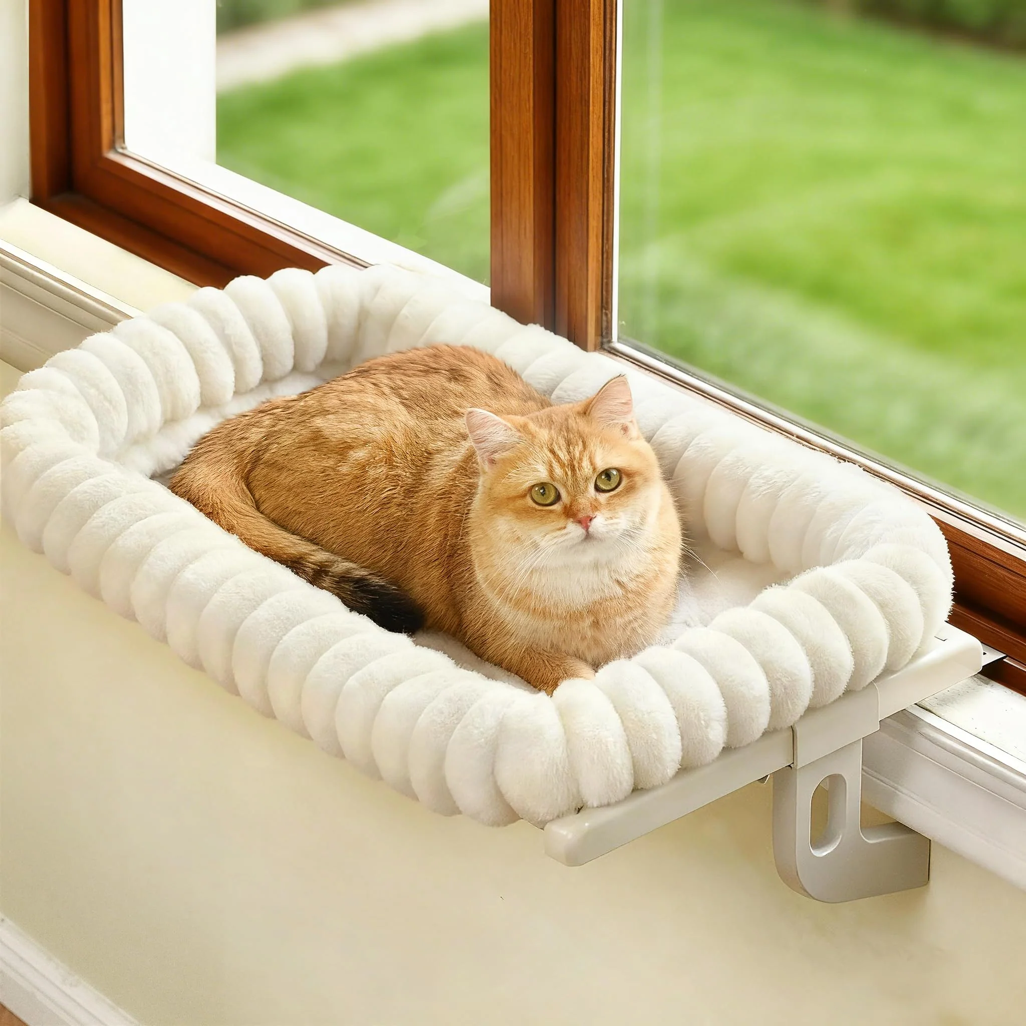 Elegant Zoratoo Cloud-Cuddle Cat Window Perch – 4-Sided Bolster Easy Assembly White Medium Fine