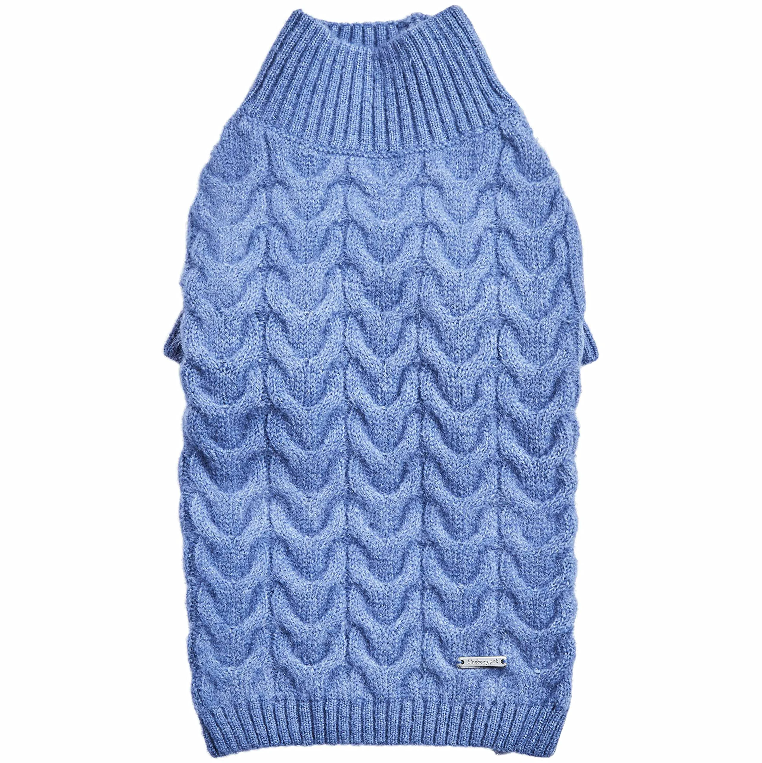 Superior Blueberry Pet Classic Fuzzy Knit Turtle-Neck Dog Sweater - Heather Blue 18in Back Length Relaxed
