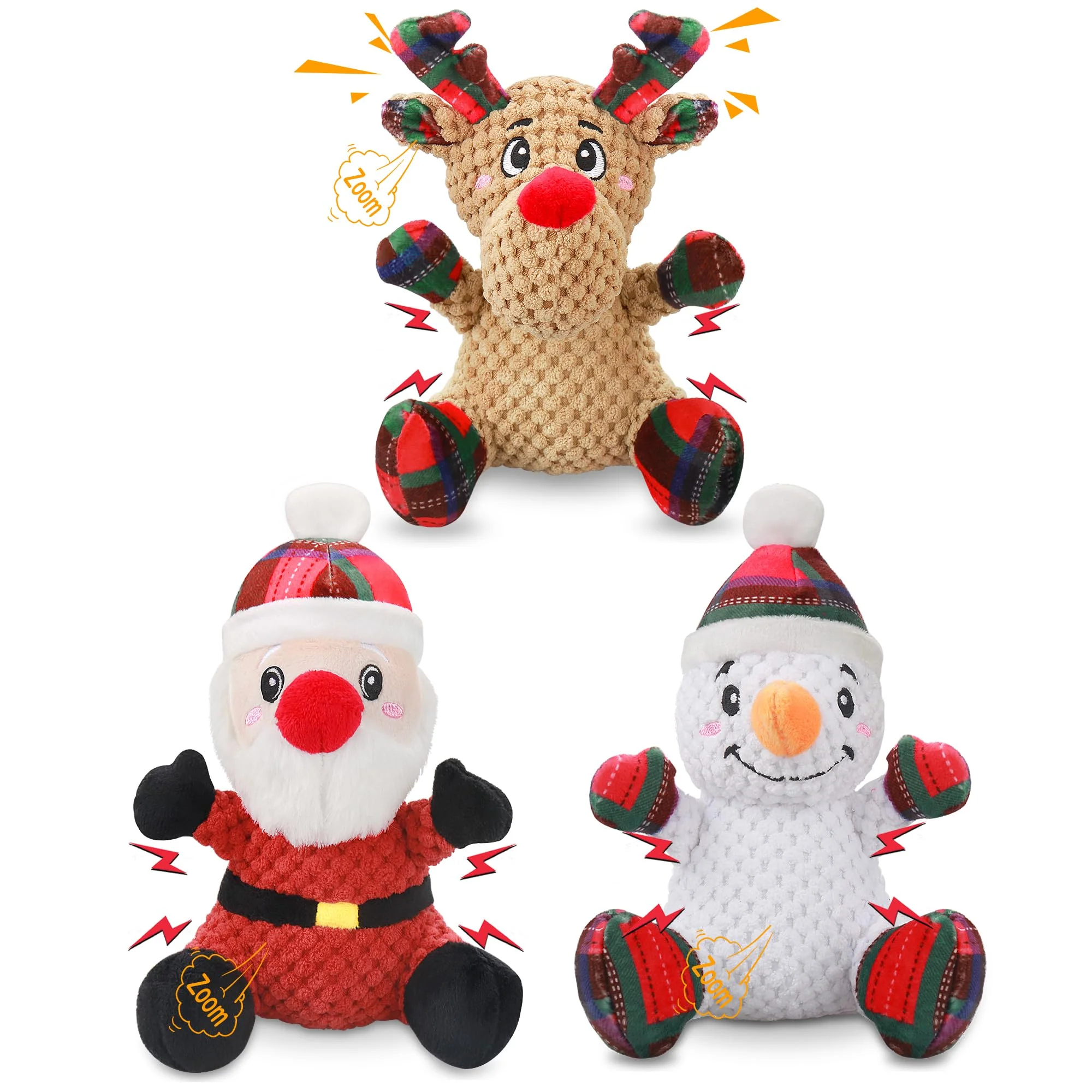 Clean Newget Christmas Squeaky Dog Toys – 3 Pack Plush Chew Toys with Crinkle for Puppies Dogs Fashionable