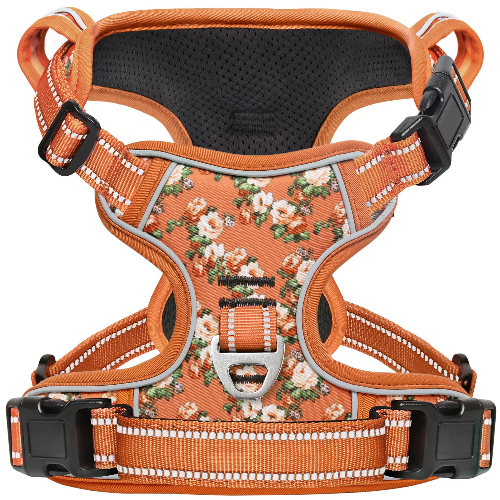 Safe Timos Dog Harness for Large Dogs - No Pull Vest with Reflective Strips Control Handle Flower Orange Size L Unique