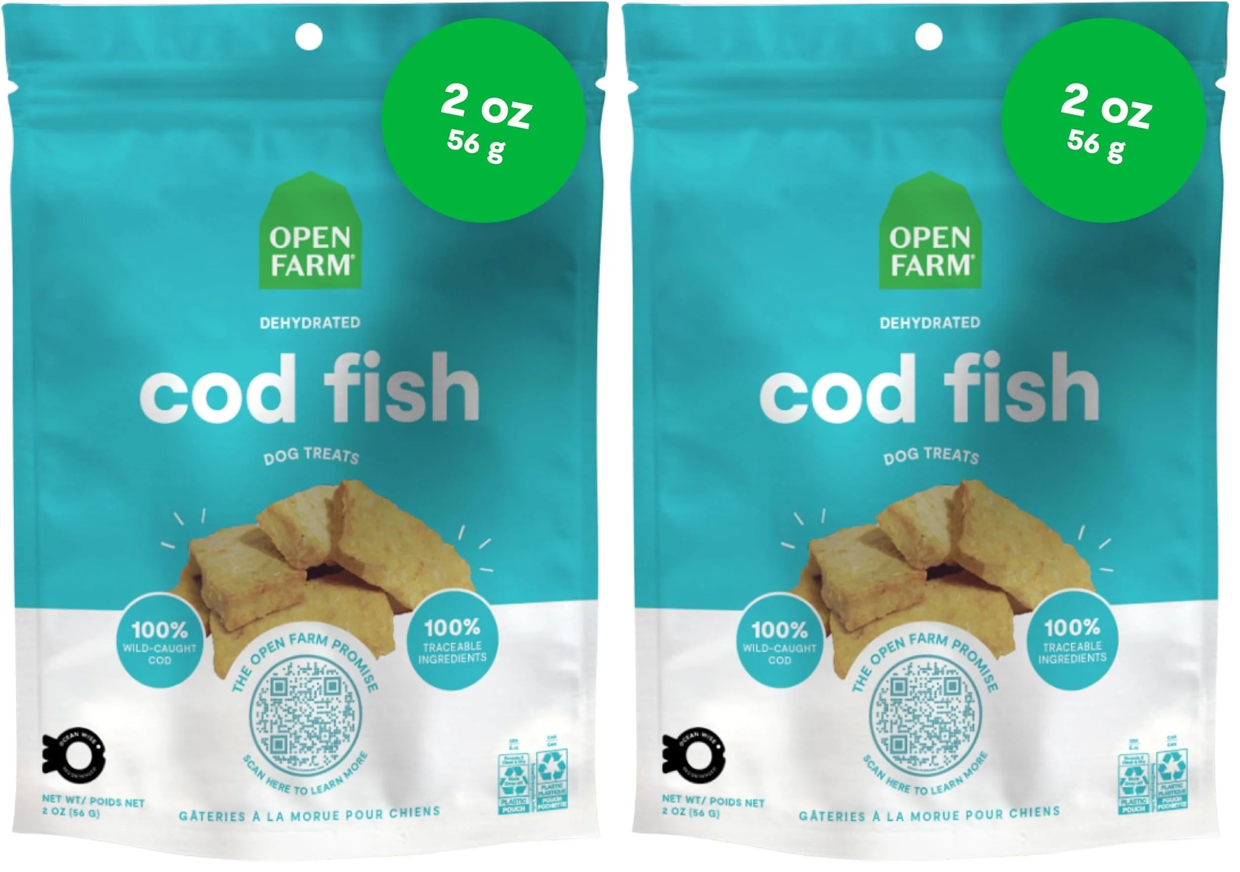 Professional Open Farm Dehydrated Cod Dog Treats – High-Protein Low-Carb Crunch 2oz Pouch Pack of 2 Innovative