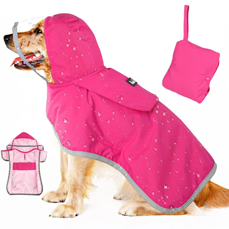 Refined SlowTon Dog Raincoat – Adjustable Waterproof Hooded Jacket with Reflective Strip Storage Pocket High-Grade