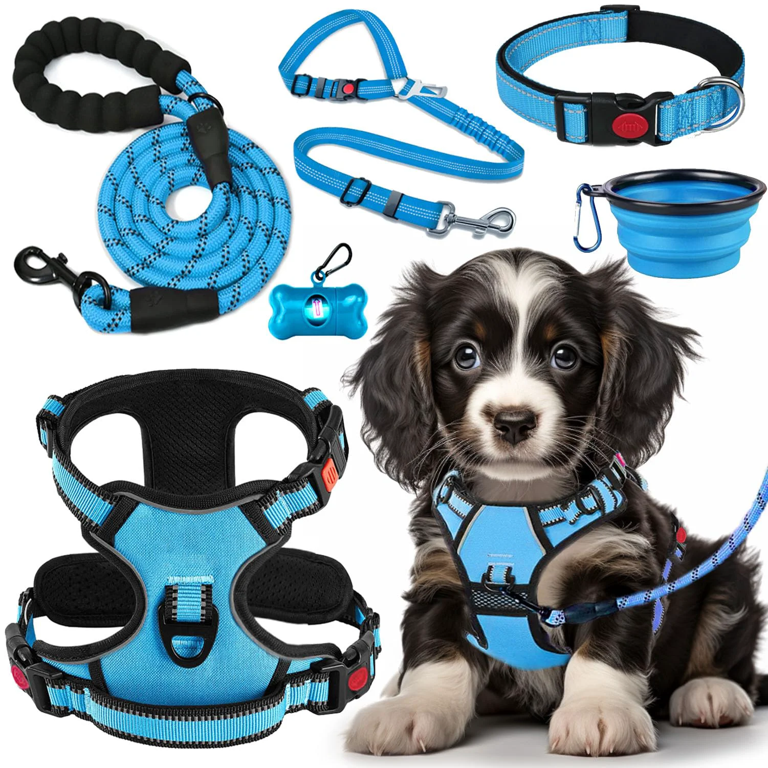 Long-Lasting Lobeve No-Pull Dog Harness Set – All-In-One Travel Kit Blue-M Reusable