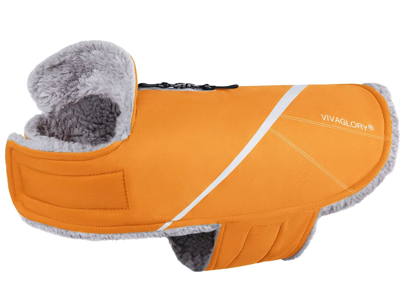 Clean VIVAGLORY Snowrap Dog Coat with Harness Hole – Warm Fleece Reflective Orange High-Performance